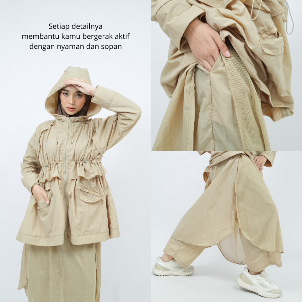 ROKUROKU | Yora - One Set Jaket Wanita Rok Celana Crinkle Parasut Jacket Windbreaker Premium