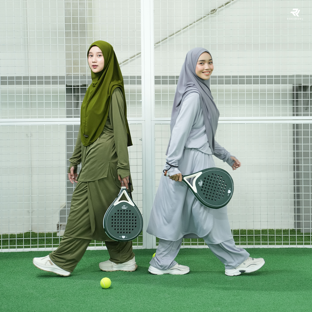 ROKUROKU.ID | Rava Sporty - Setelan Baju Olahraga Wanita Muslim One Set Rok Celana Jersey Premium