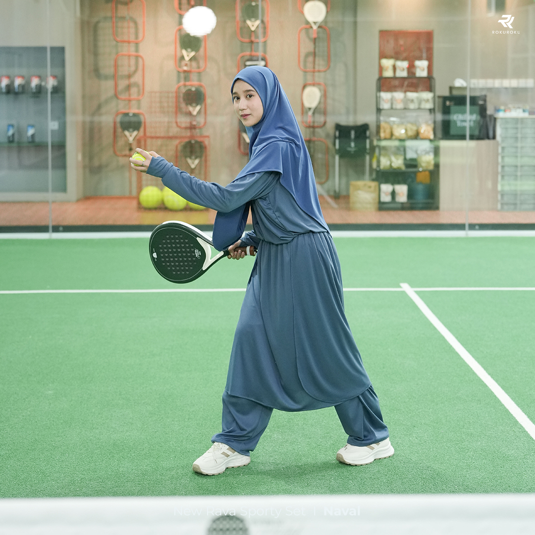 ROKUROKU.ID | Rava Sporty - Setelan Baju Olahraga Wanita Muslim One Set Rok Celana Jersey Premium