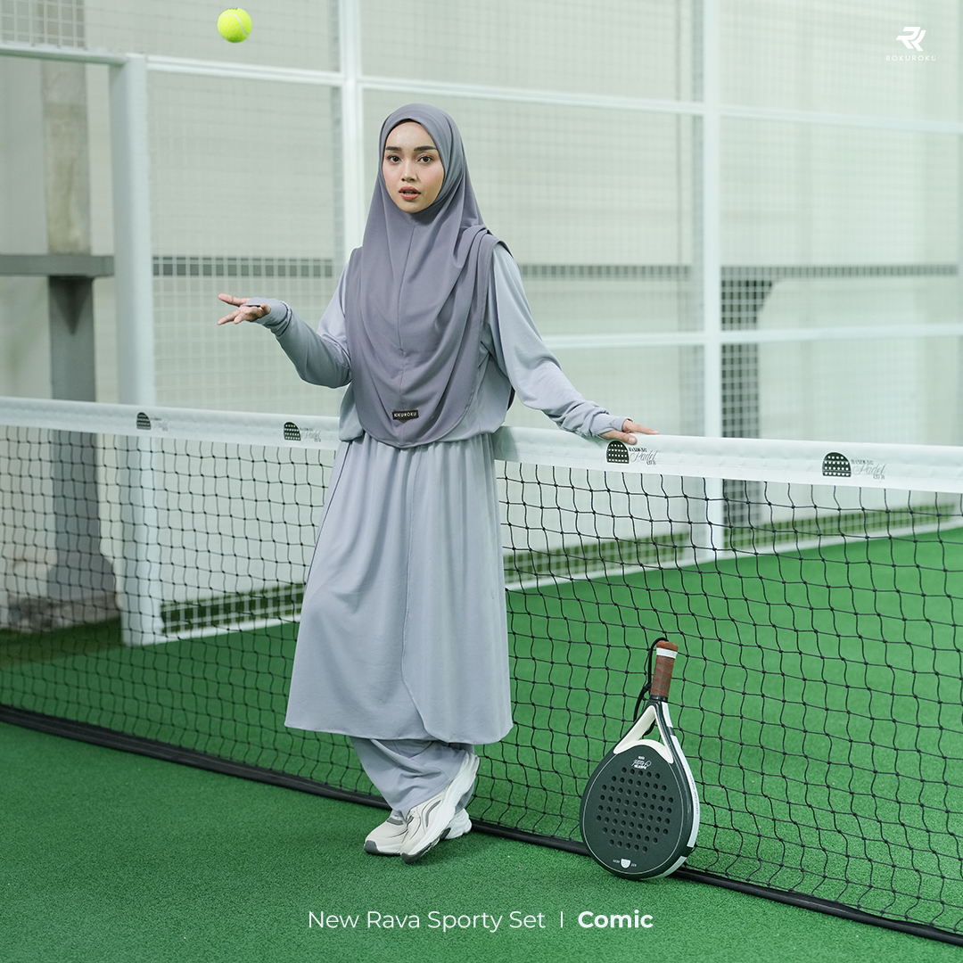 ROKUROKU.ID | Rava Sporty - Setelan Baju Olahraga Wanita Muslim One Set Rok Celana Jersey Premium
