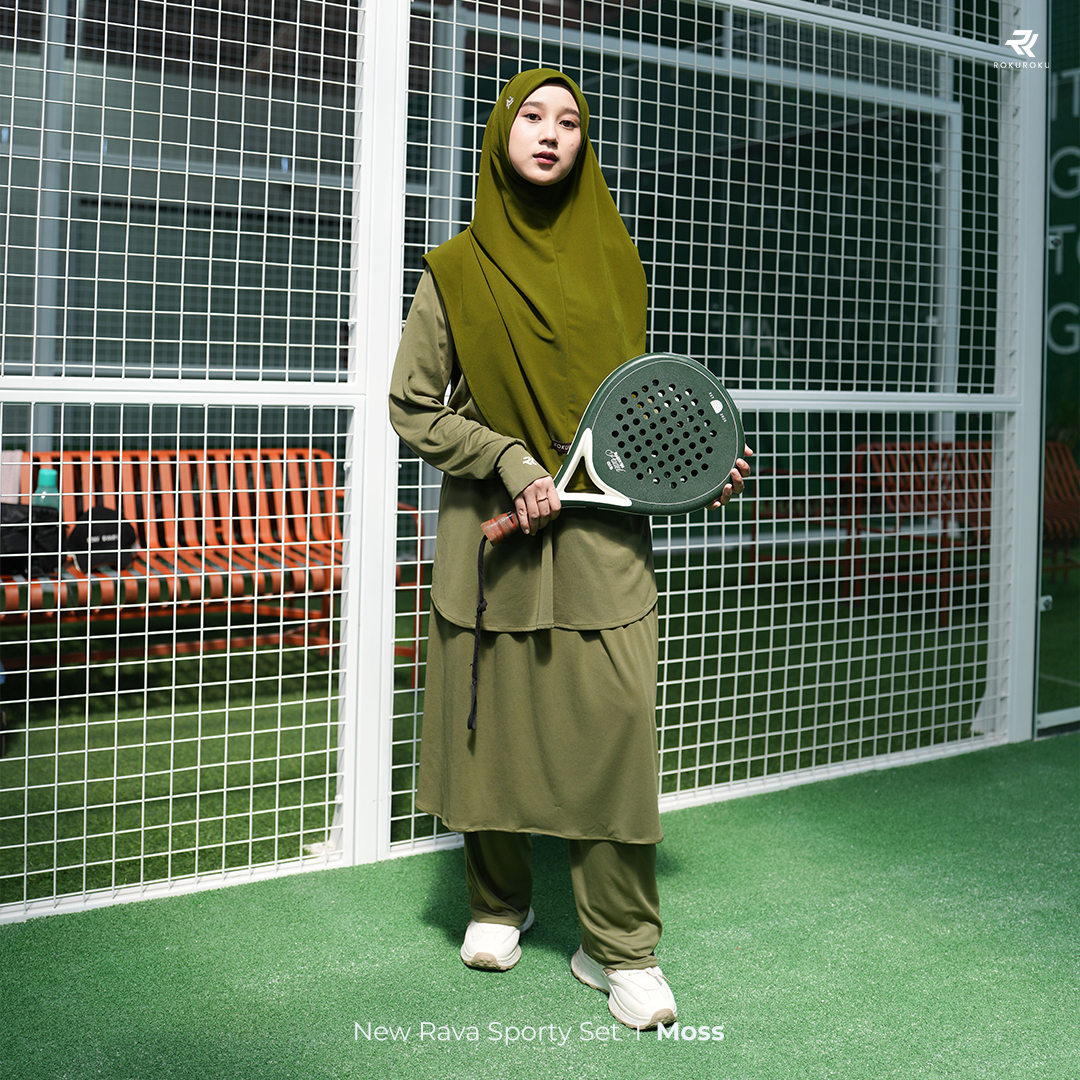 ROKUROKU.ID | Rava Sporty - Setelan Baju Olahraga Wanita Muslim One Set Rok Celana Jersey Premium