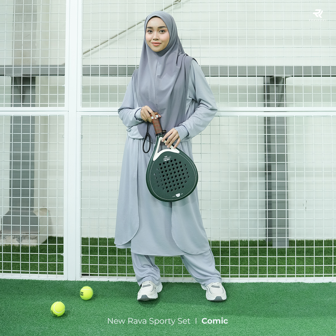 ROKUROKU.ID | Rava Sporty - Setelan Baju Olahraga Wanita Muslim One Set Rok Celana Jersey Premium