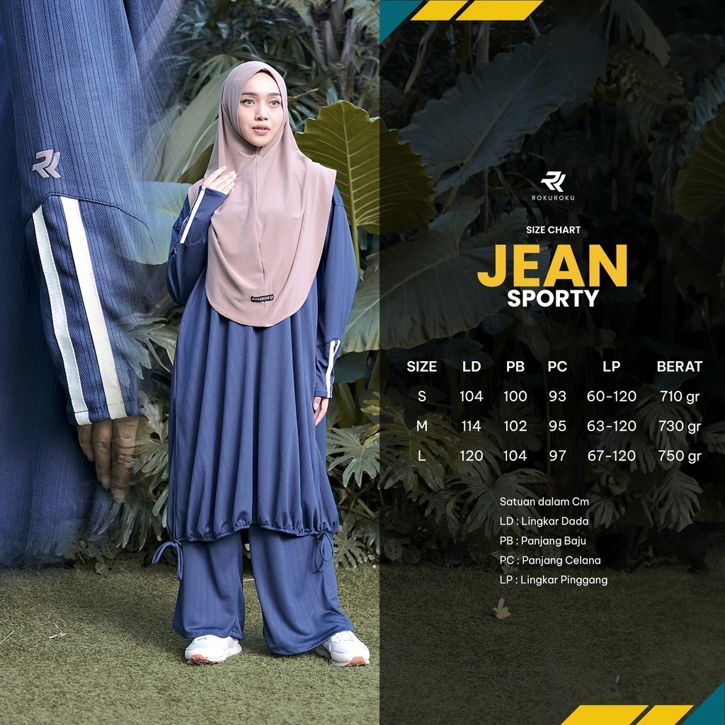 ROKUROKU.ID | Jean Sporty - Setelan Baju Olahraga Dry Fit Wanita Muslimah One Set Pound Fit Padel Sportwear Stylish Jumbo Premium
