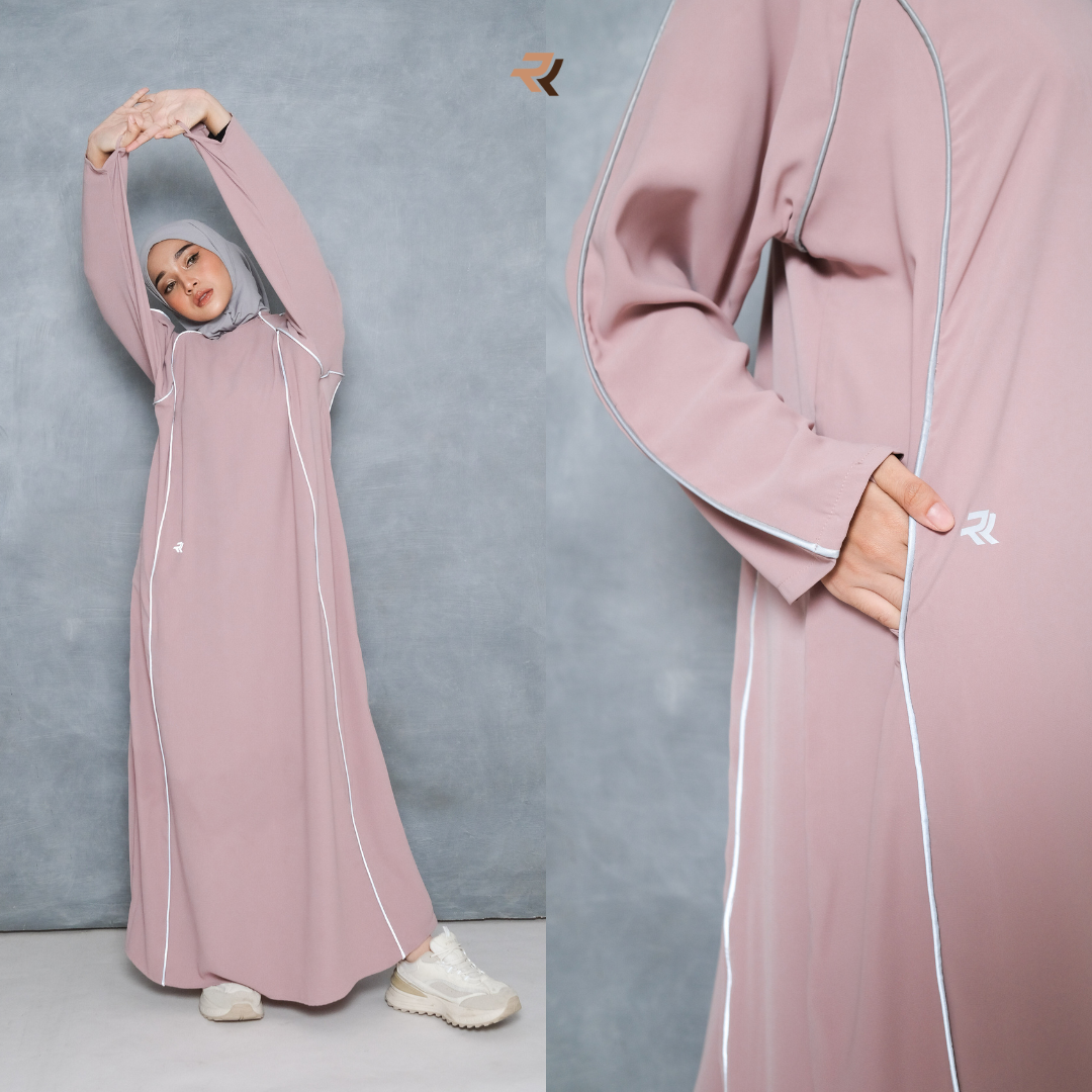 ROKUROKU.ID | Hira Sporty - Gamis Olahraga Reflektif Stripe Baju Olahraga Wanita Muslim Anti UV Syar'i