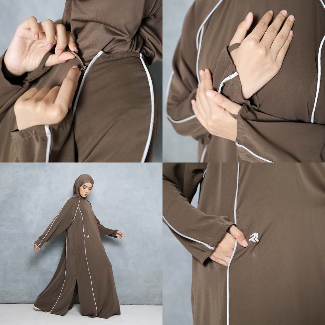 ROKUROKU.ID | Hira Sporty - Gamis Olahraga Reflektif Stripe Baju Olahraga Wanita Muslim Anti UV Syar'i