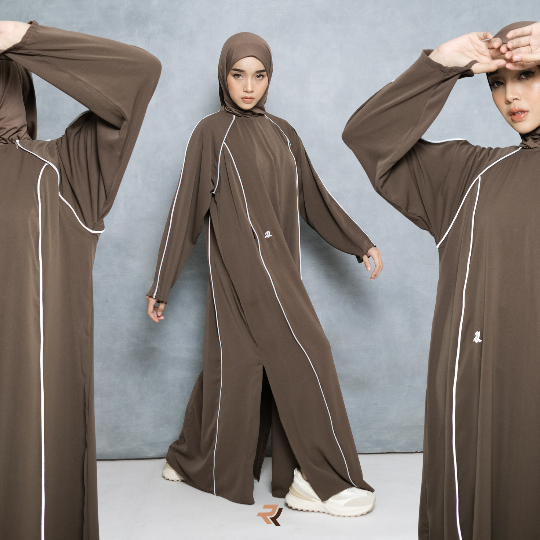 ROKUROKU.ID | Hira Sporty - Gamis Olahraga Reflektif Stripe Baju Olahraga Wanita Muslim Anti UV Syar'i
