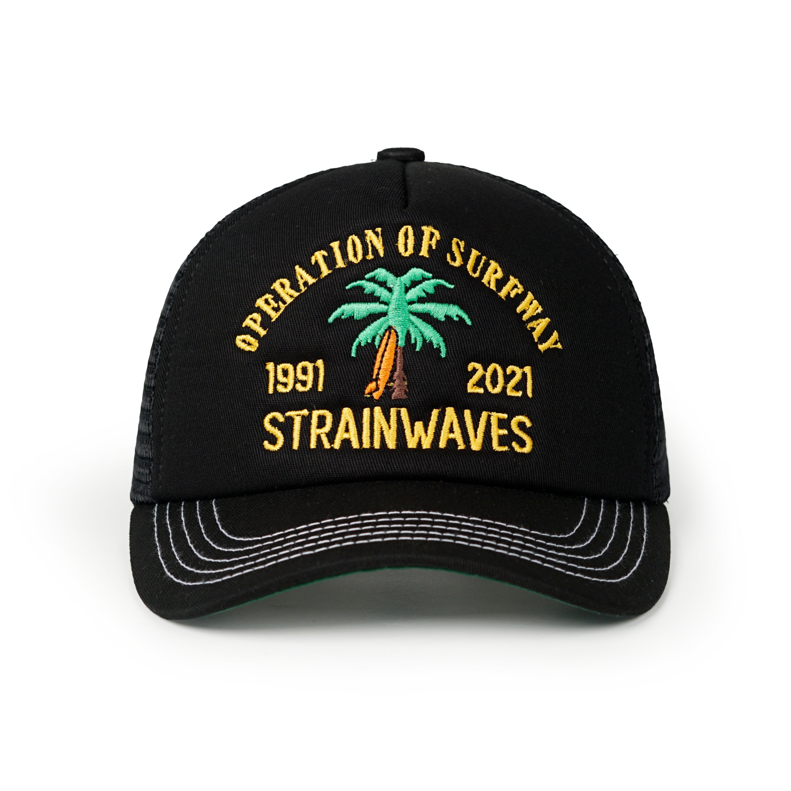 Strainwaves Trucker Hat Operation of Surfway Black