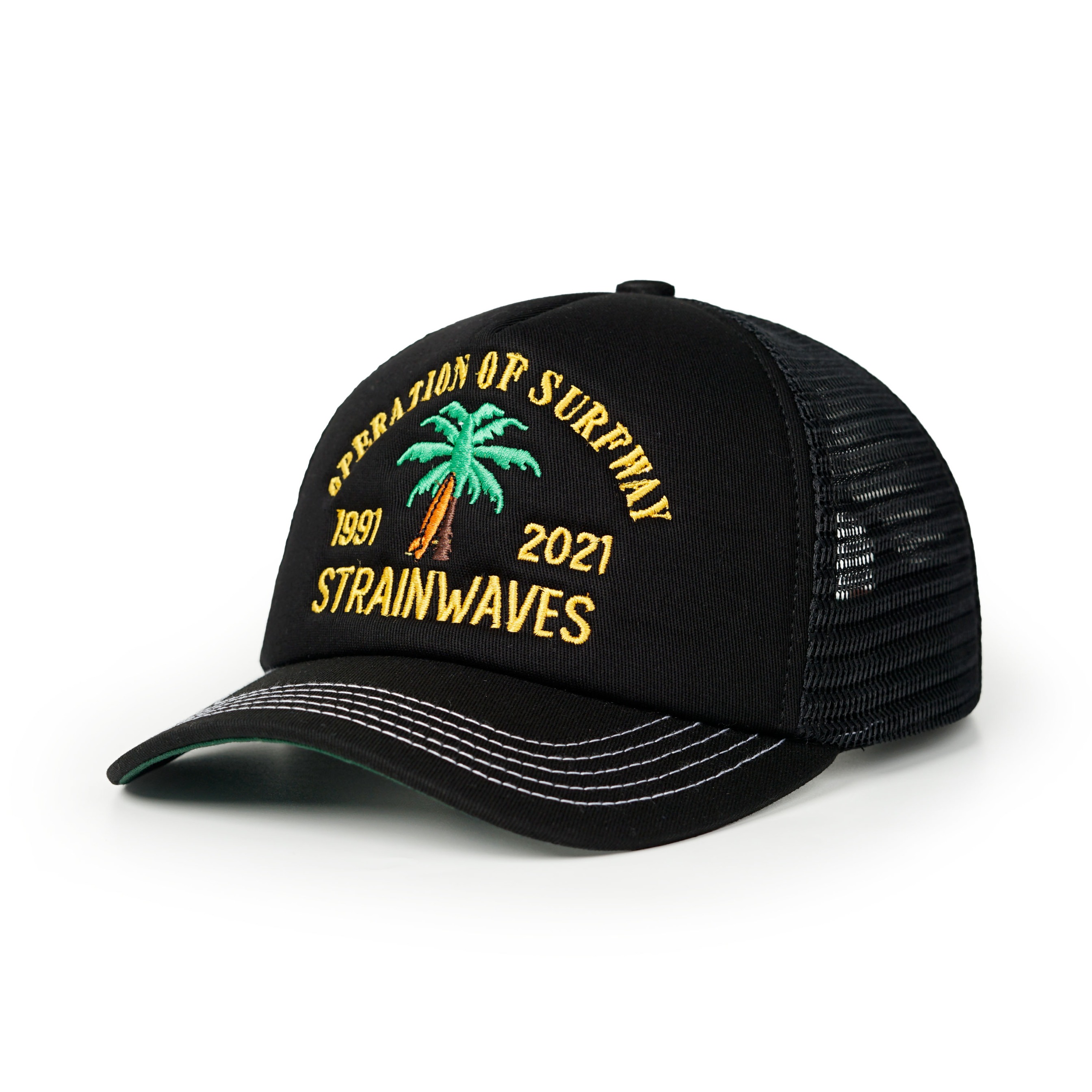 Strainwaves Trucker Hat Operation of Surfway Black