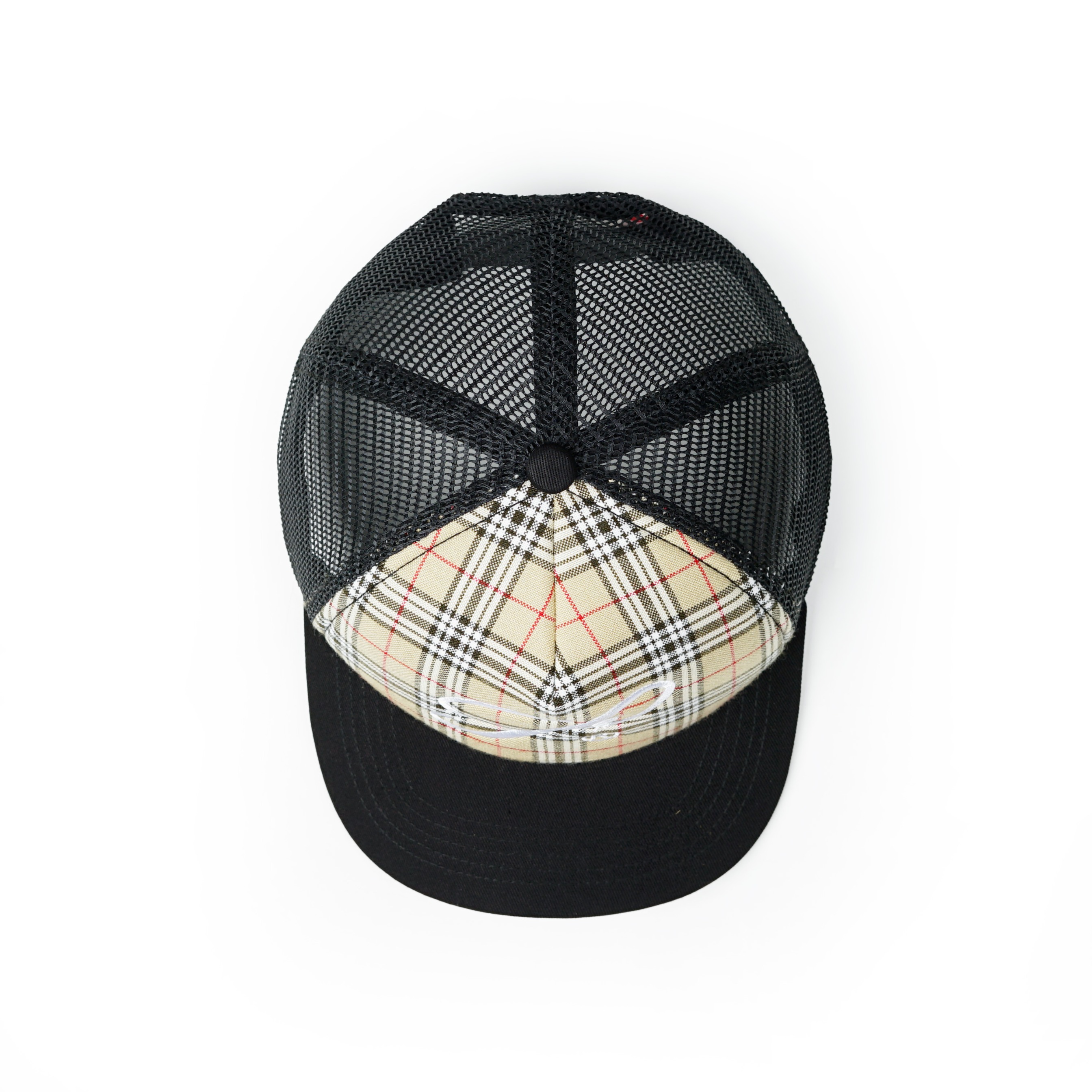 Strainwaves Logo Plaid Trucker Hat Twotone Black