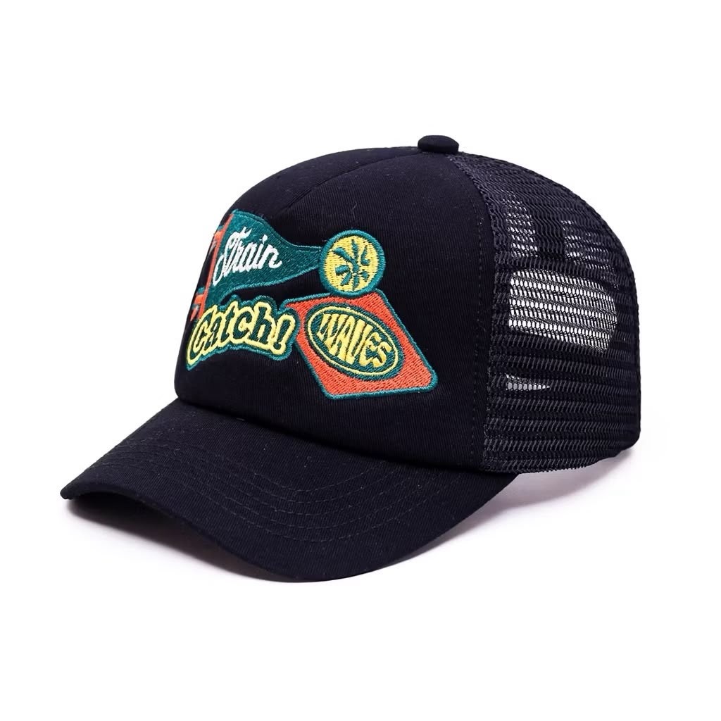 Strainwaves Patches Trucker Hat Black