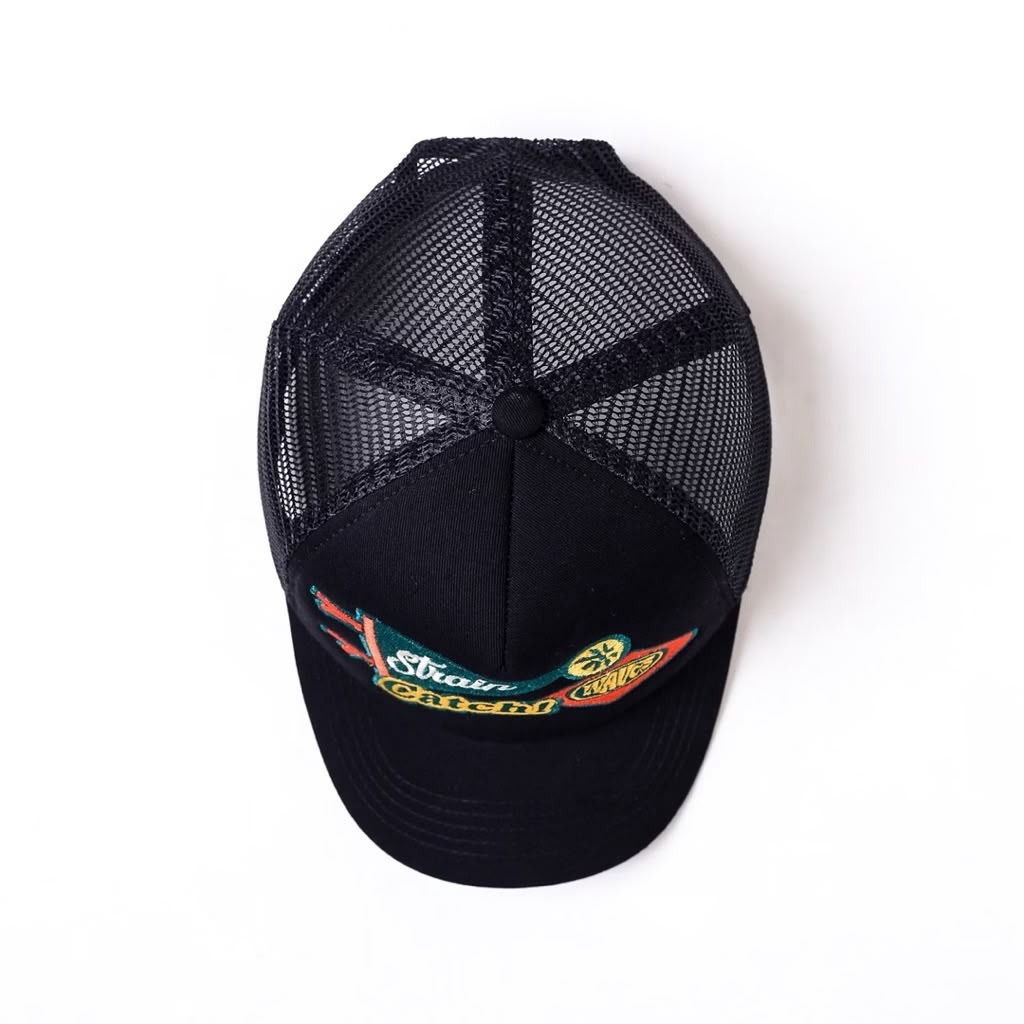 Strainwaves Patches Trucker Hat Black