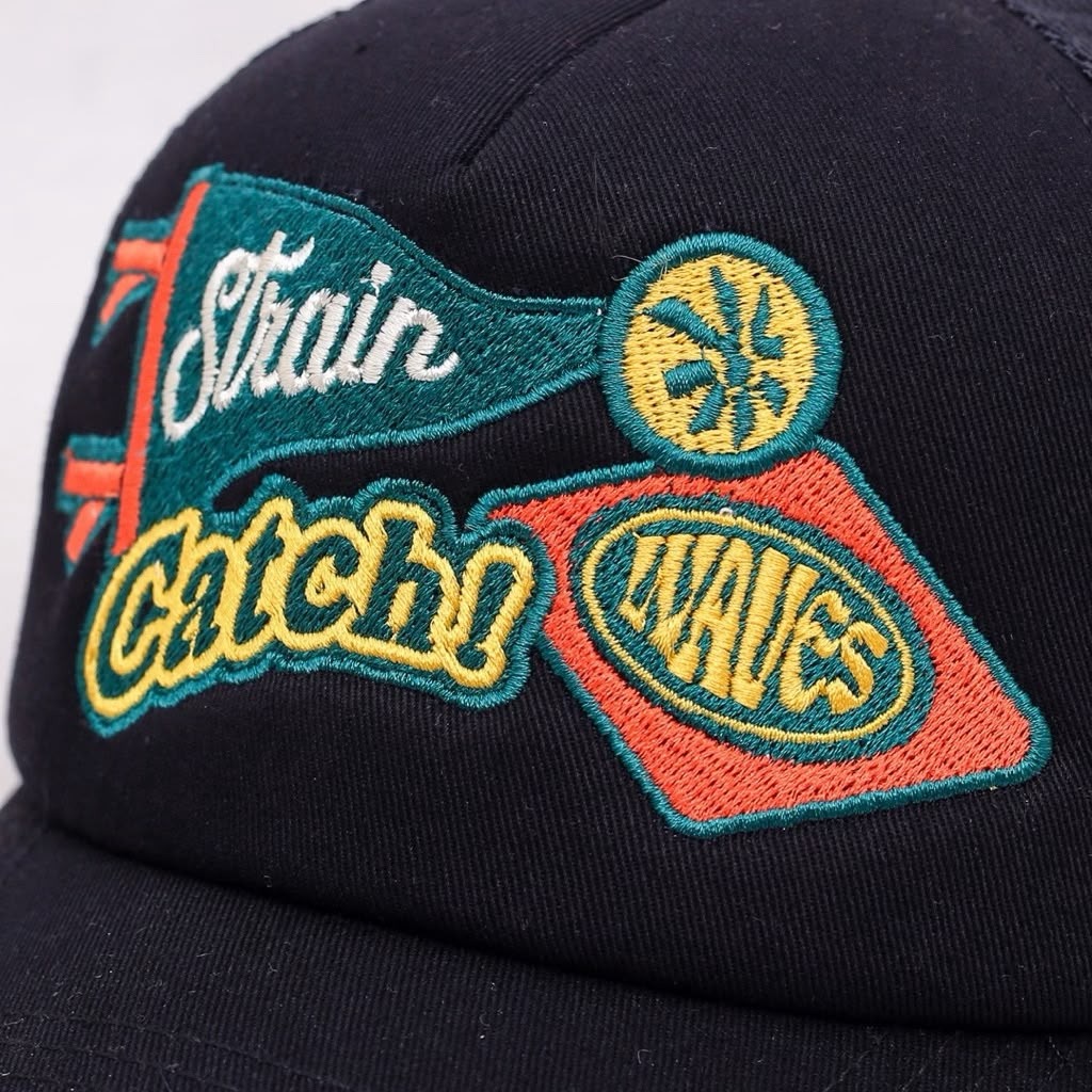 Strainwaves Patches Trucker Hat Black
