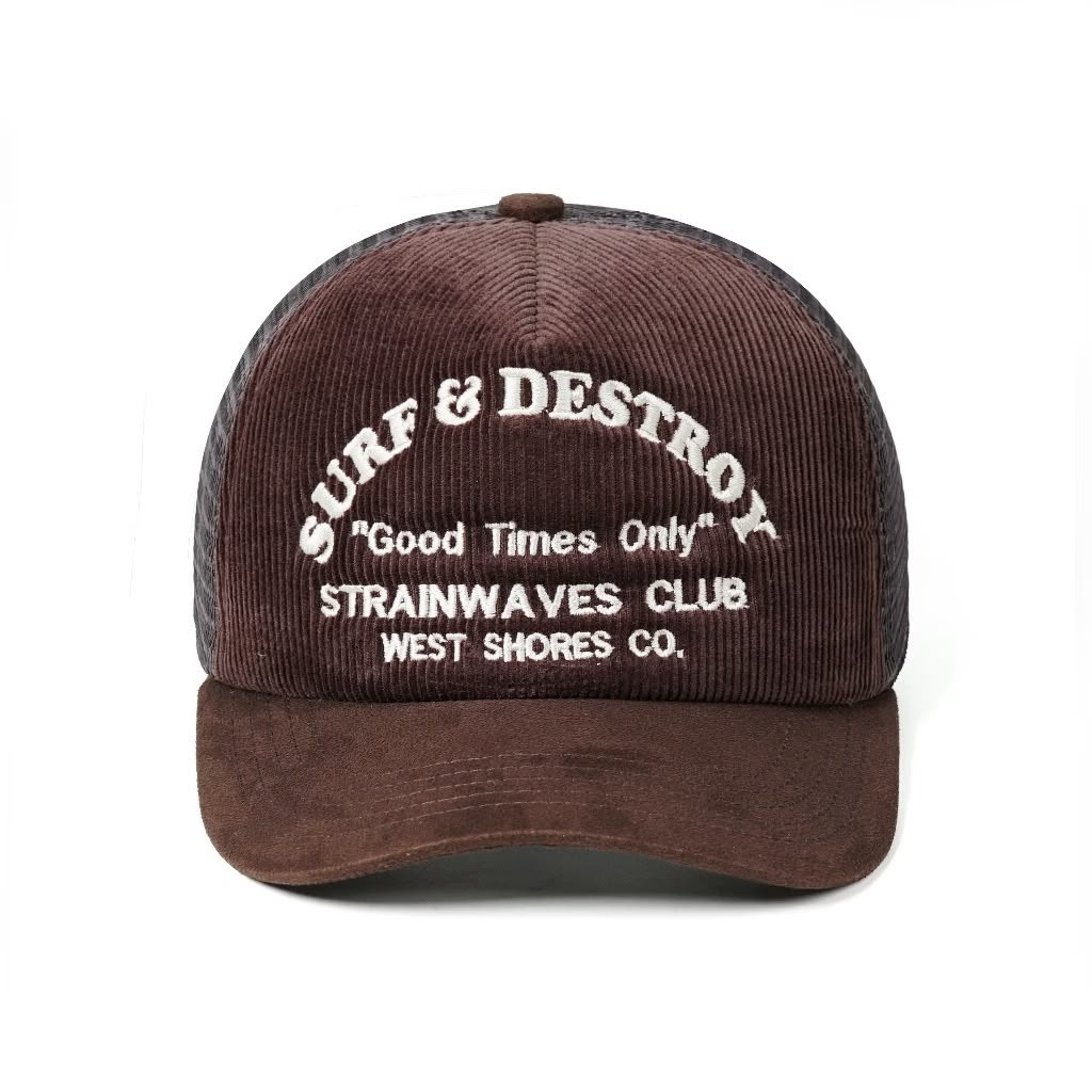 Strainwaves Surf & Destroy Trucker Hat Corduroy Brown