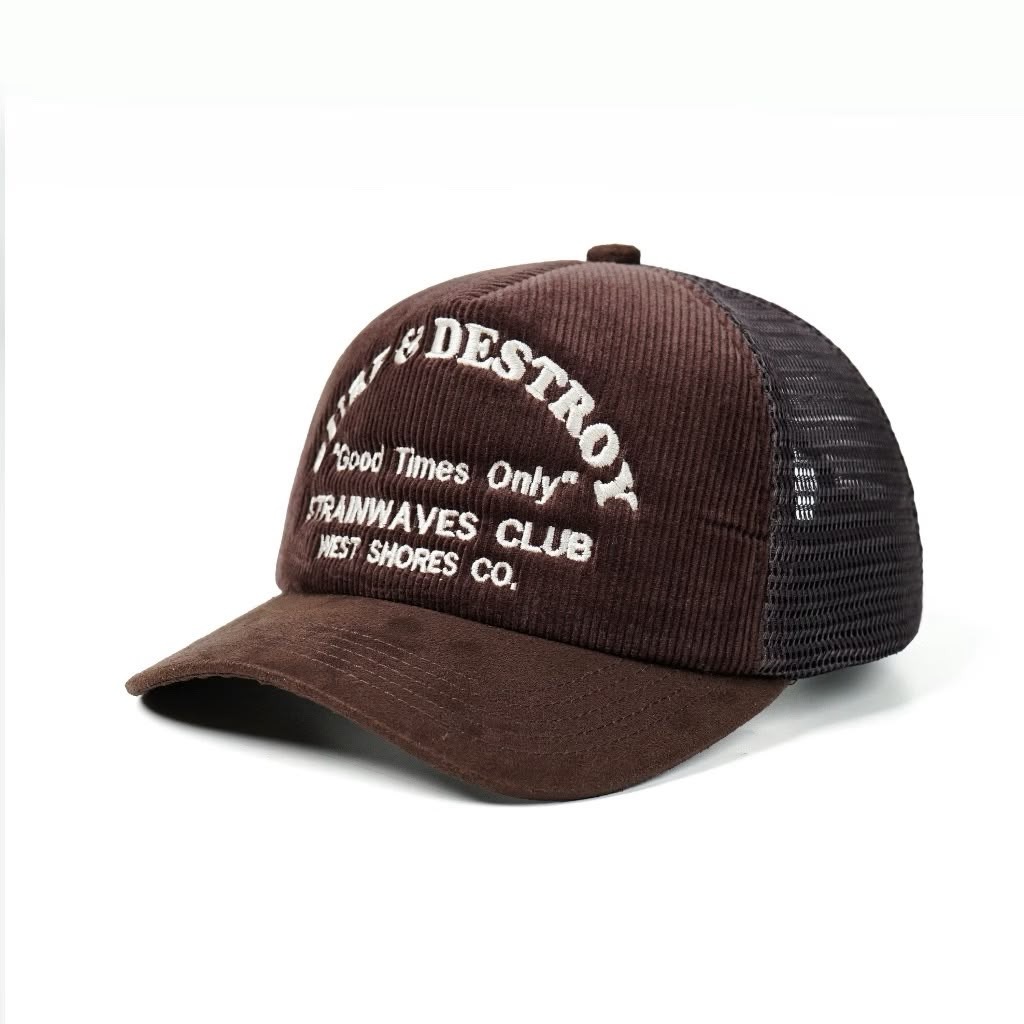 Strainwaves Surf & Destroy Trucker Hat Corduroy Brown