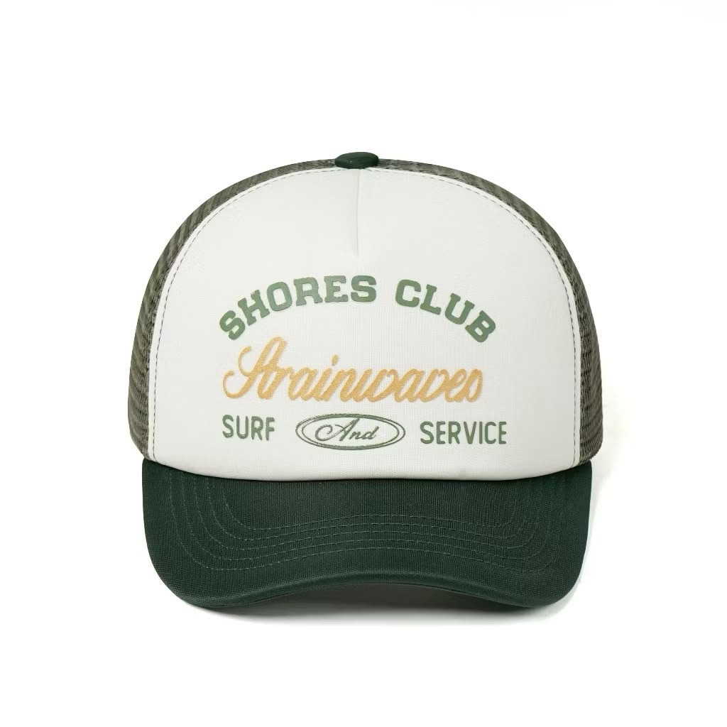 Strainwaves Surf And Service Trucker Hat Twotone Green