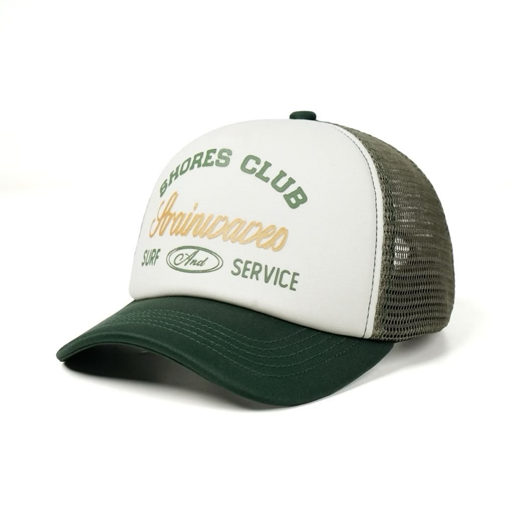 Strainwaves Surf And Service Trucker Hat Twotone Green
