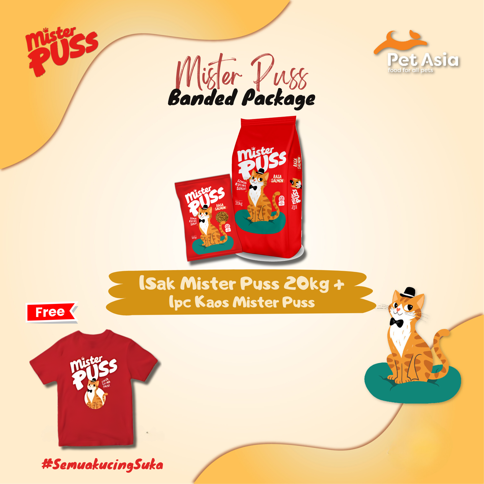 1 Sack Mister Puss 20 kg Salmon / Tuna + T-Shirt Mister Puss (Banded Package)
