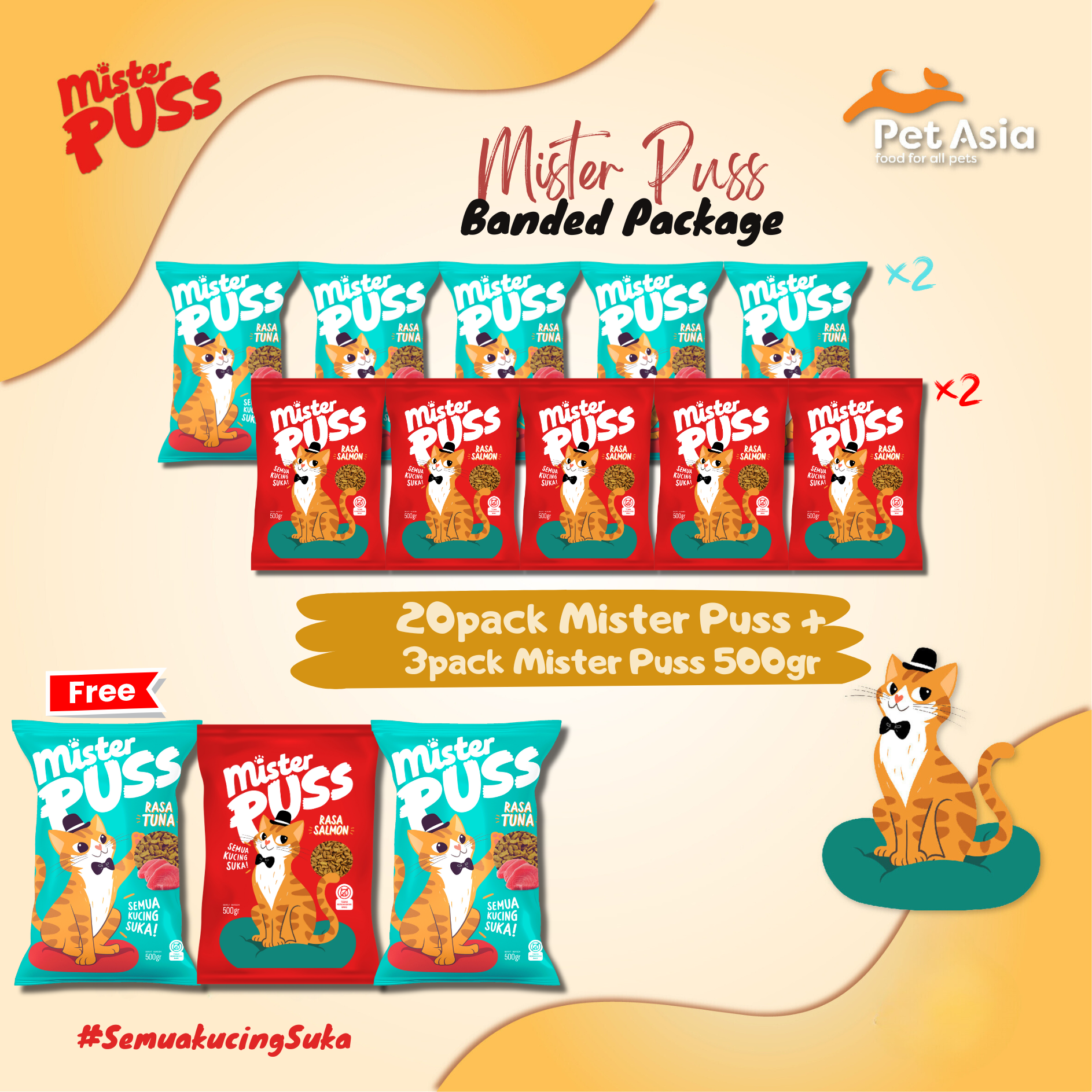 20 Pack + 3 Pack Mister Puss 500 gr Salmon / Tuna  (Banded Package)