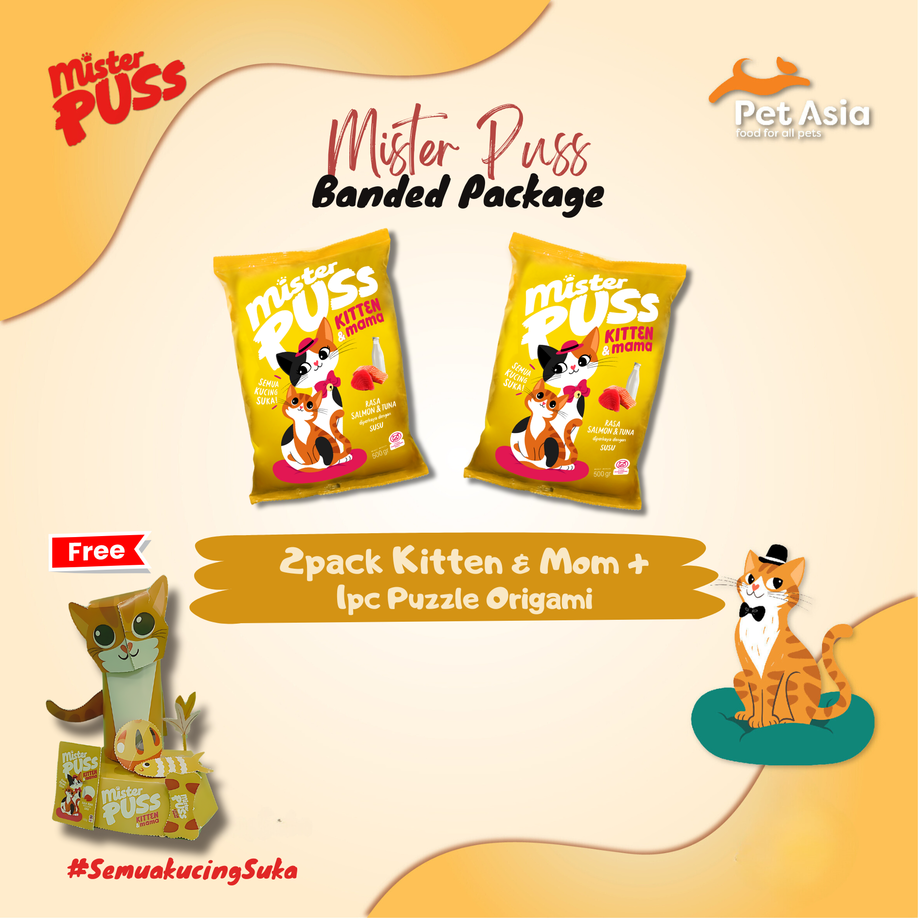 2pc Mister Puss Kitten & Mama 500gr + Botol SF / Puzzle Origami