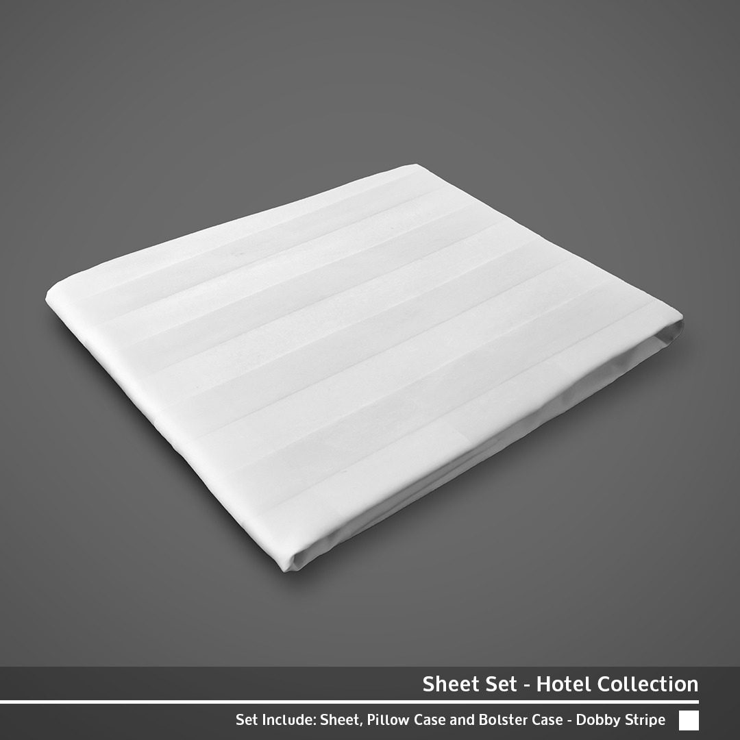 Bed Sheet Set - 100% Cotton Dobby Stripe / Square - LAZY Sunday - Hotel Collection
