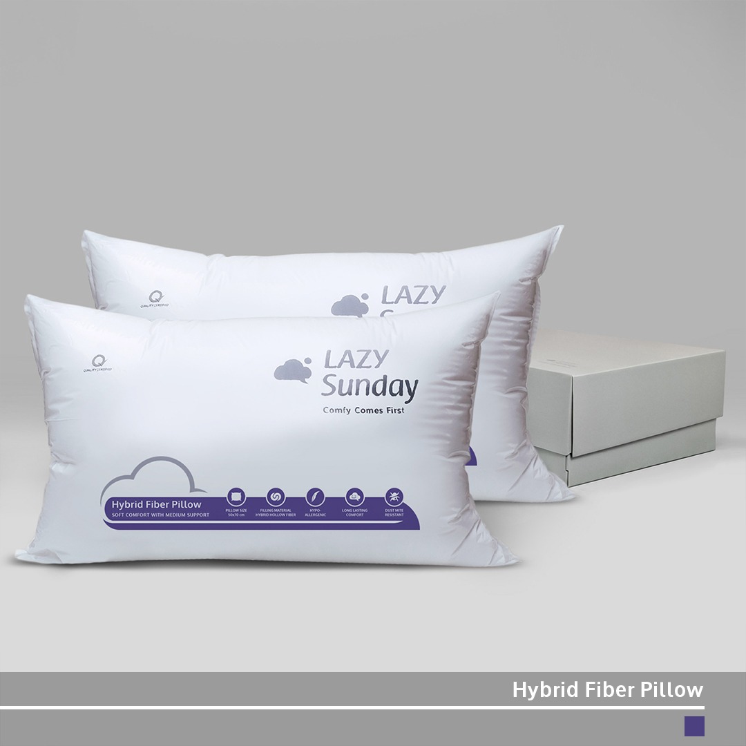 [PAKET BUNDLING] 2 Bantal Tidur - Hybrid Fiber Pillow - Packing Box - LAZY Sunday
