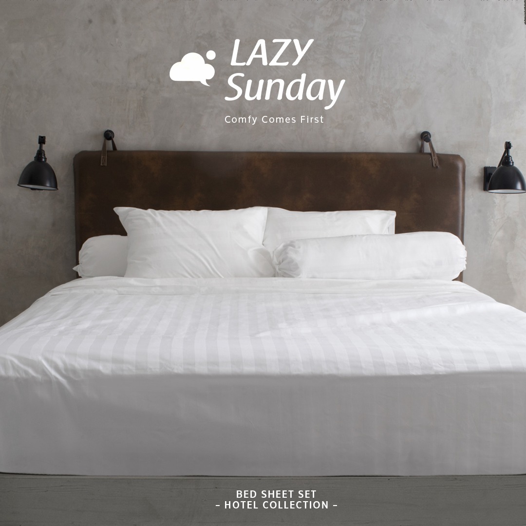 Bed Sheet Set - 100% Cotton Dobby Stripe / Square - LAZY Sunday - Hotel Collection