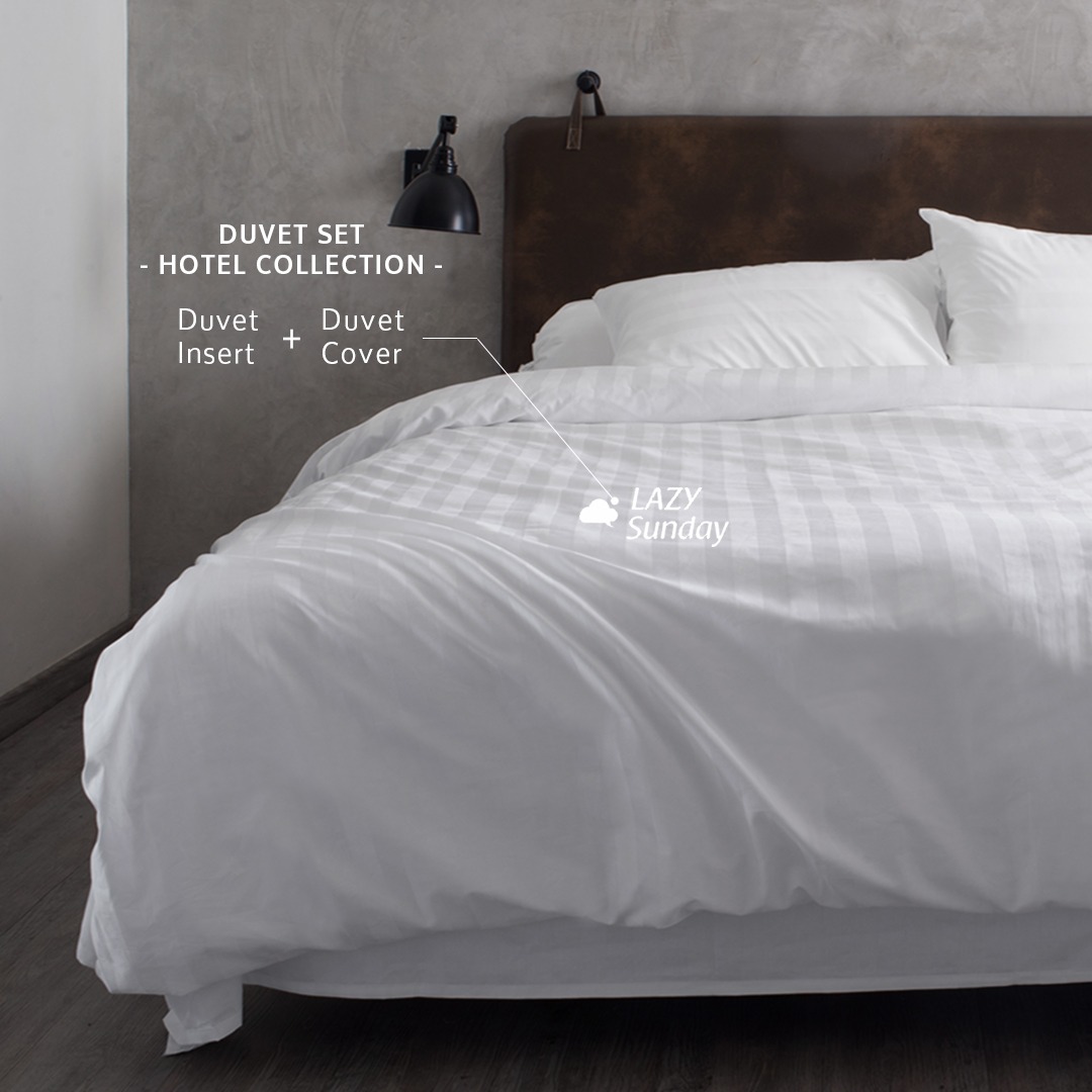 Duvet Set - 100% Cotton Dobby Stripe / Square - LAZY Sunday - Hotel Collection