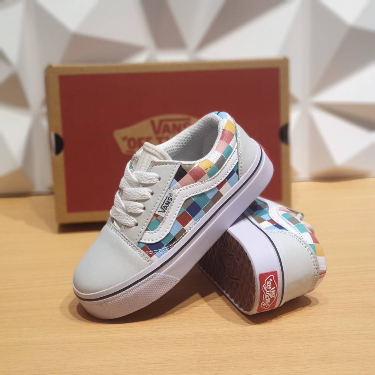 VANS KIDS OLD SKOOL WOVEN CHECKERBOARD MULTICOLOR