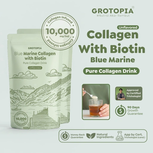 Image of Grotopia Collagen With Biotin Blue Marine Pure Drink Natural Nutrisi Batang Rambut Minum No Sugar Menguatkan & Melembapkan Rambut