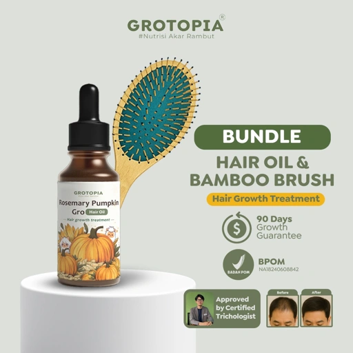 Image of BUNDLE Grotopia Gro Pumpkin Rosemary Hair Oil 60ml dan Dermacore Brush V2 Sisir