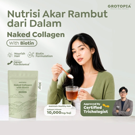 GROTOPIA 30gr Naked Collagen With Biotin Pure Drink Natural Nutrisi Batang Rambut Minuman No Sugar
