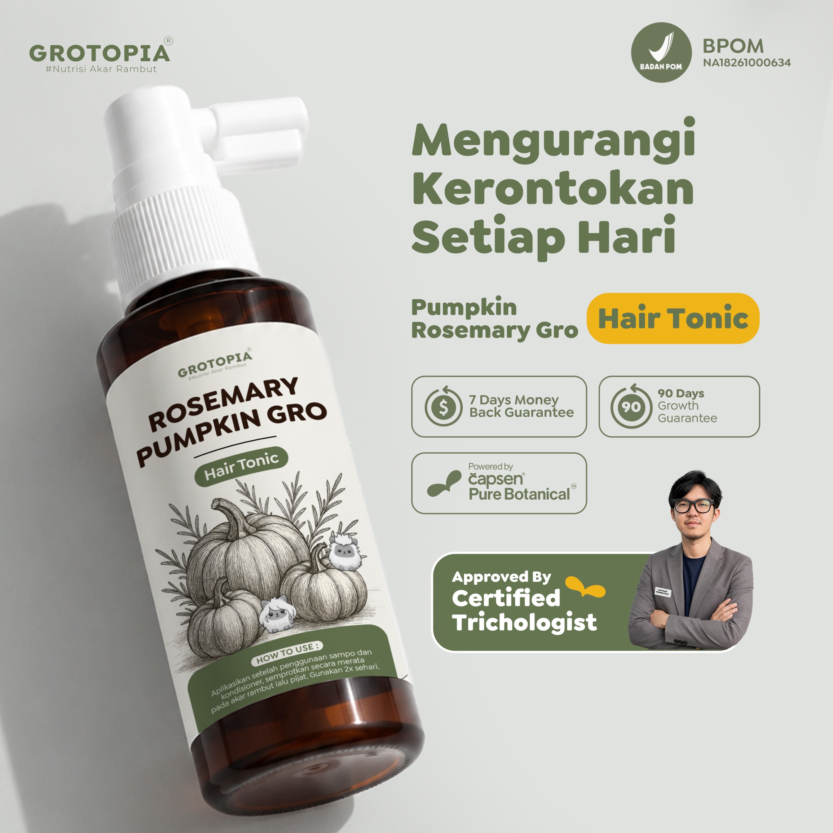 Grotopia 100ml Gro Hair Tonic Rosemary Pumpkin Seed 100ml Natural Akar Rambut Growth Anti Rontok