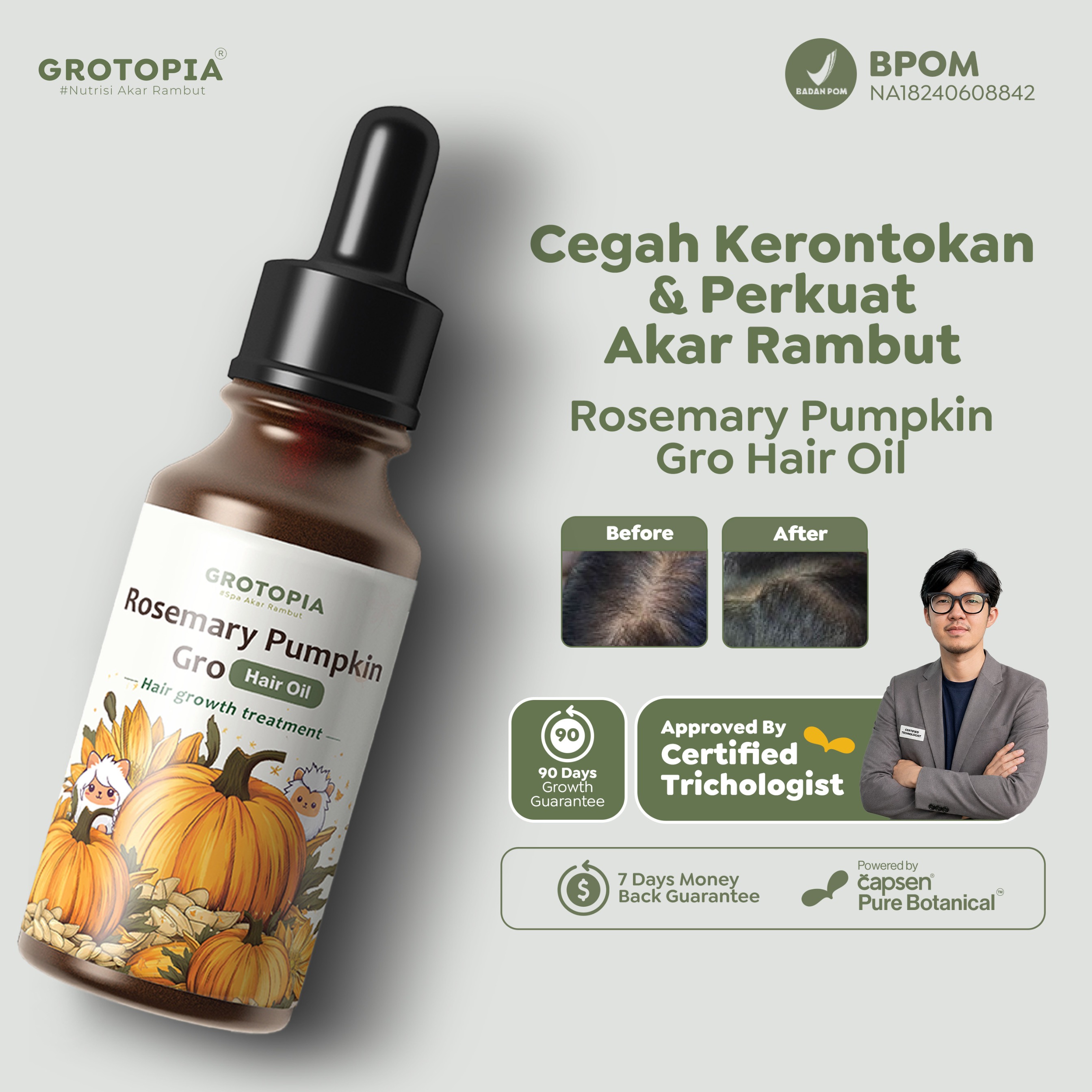 Grotopia Gro Pumpkin Seed Rosemary Oil Hair Oil Natural Akar Rambut Growth Anti Rontok