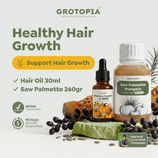 Image of Grotopia Bundle Healthy Hair Growth Hair Oil Rosemary & Saw Palmetto Pumpkin Seed Drink Nutrisi Perawatan Akar Rambut Anti Rontok