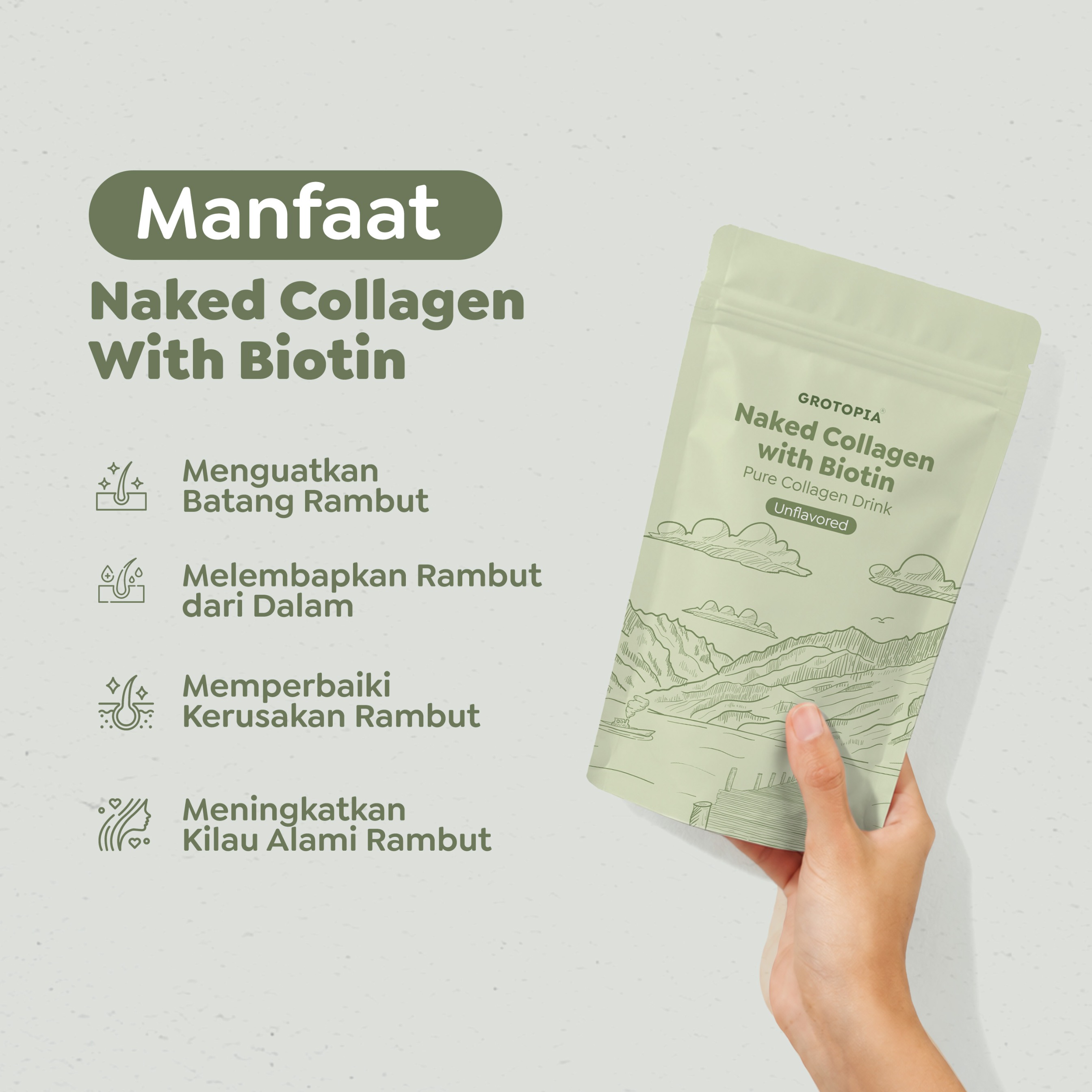 GROTOPIA 30gr Naked Collagen With Biotin Pure Drink Natural Nutrisi Batang Rambut Minuman No Sugar