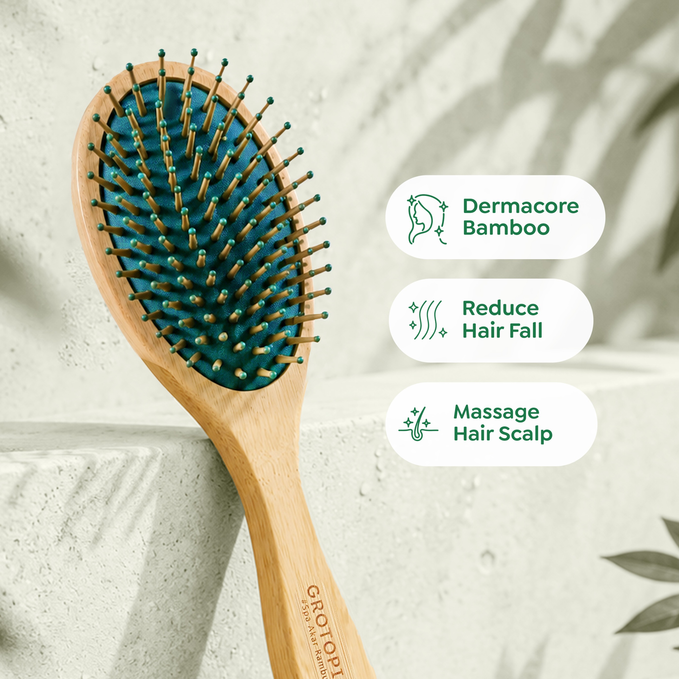 Grotopia Dermacore Bamboo Brush V2 Sisir Scalp Massager Comb Perawatan Akar Rambut Bambu Kayu