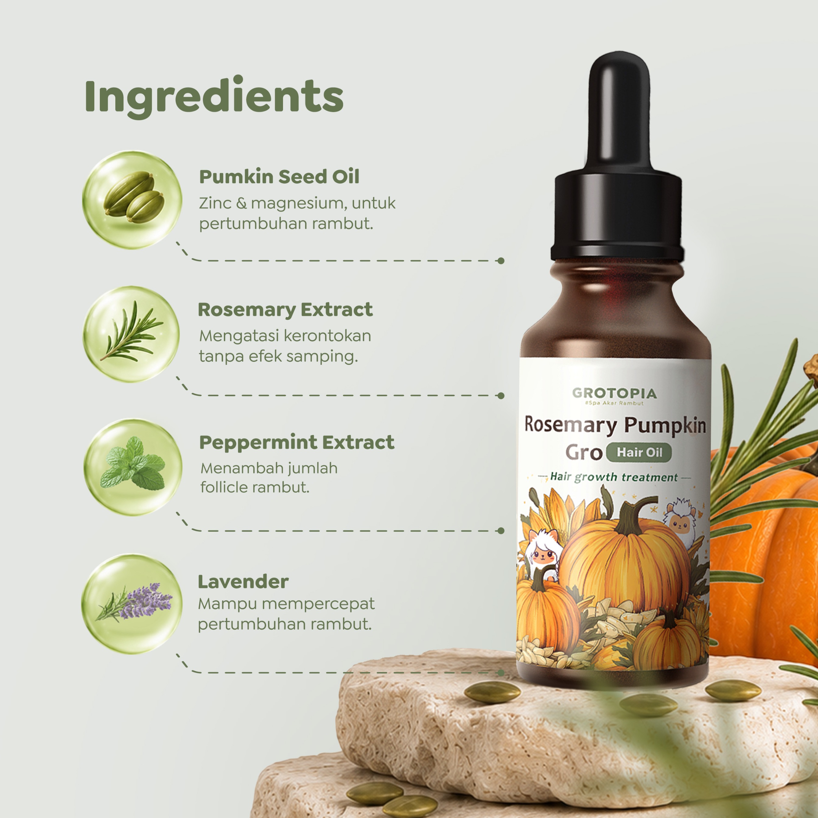 Grotopia Gro Pumpkin Seed Rosemary Oil Hair Oil Natural Akar Rambut Growth Anti Rontok