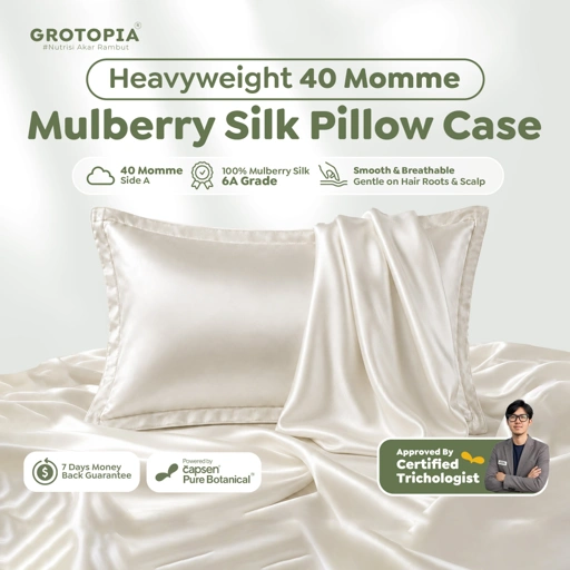 Grotopia SlikyGro Pillow Case Heavyweight 40 Momme 74x48cm 100% Mulberry Silk Grade 6A Warna Pearln