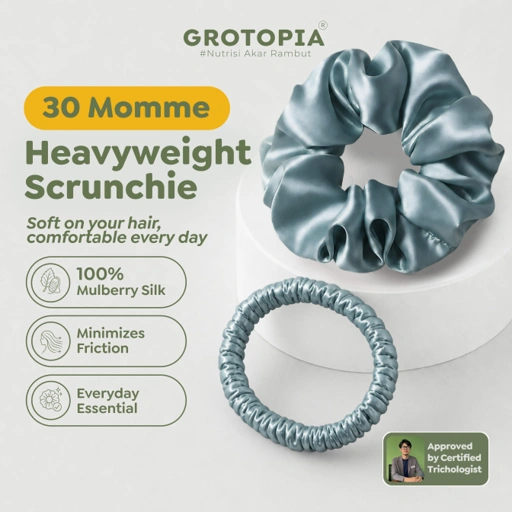 Grotopia SilkyGro Heavyweight Scrunchie Silk Mulberry 100% 19 30 Momme Asli Sutera Premium Adjustable Ikat Rambut