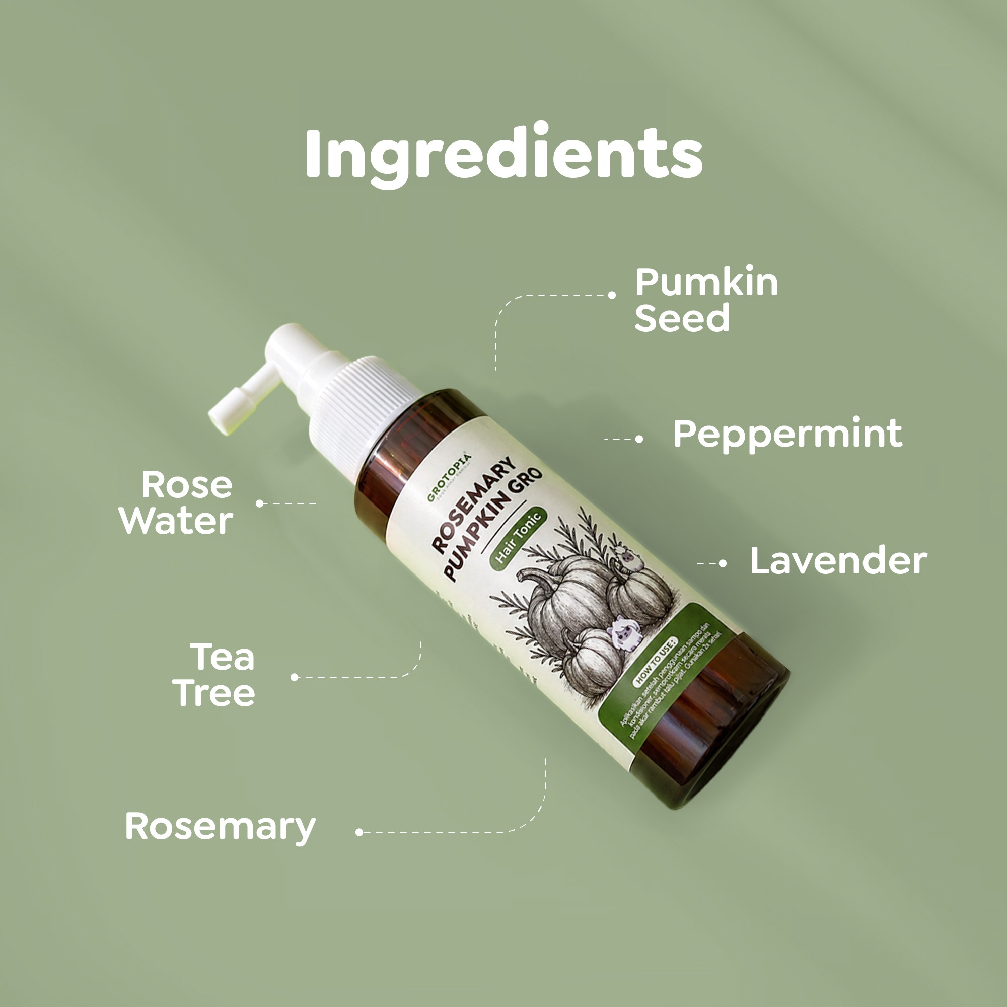 Grotopia 100ml Gro Hair Tonic Rosemary Pumpkin Seed 100ml Natural Akar Rambut Growth Anti Rontok