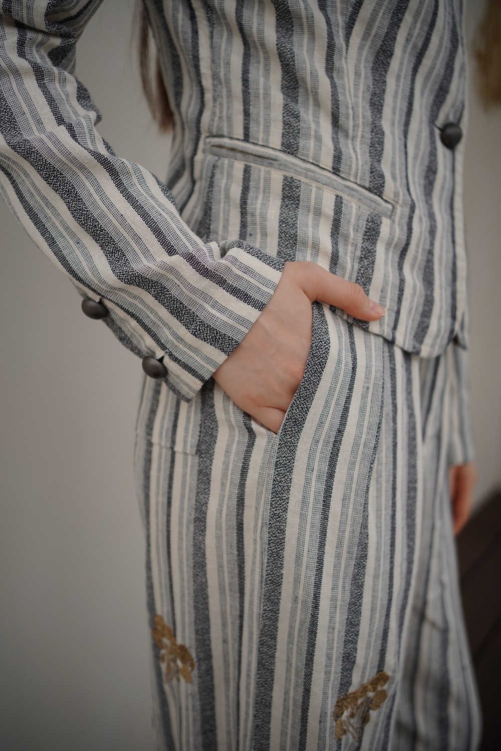 Stripe Embroidery Pants