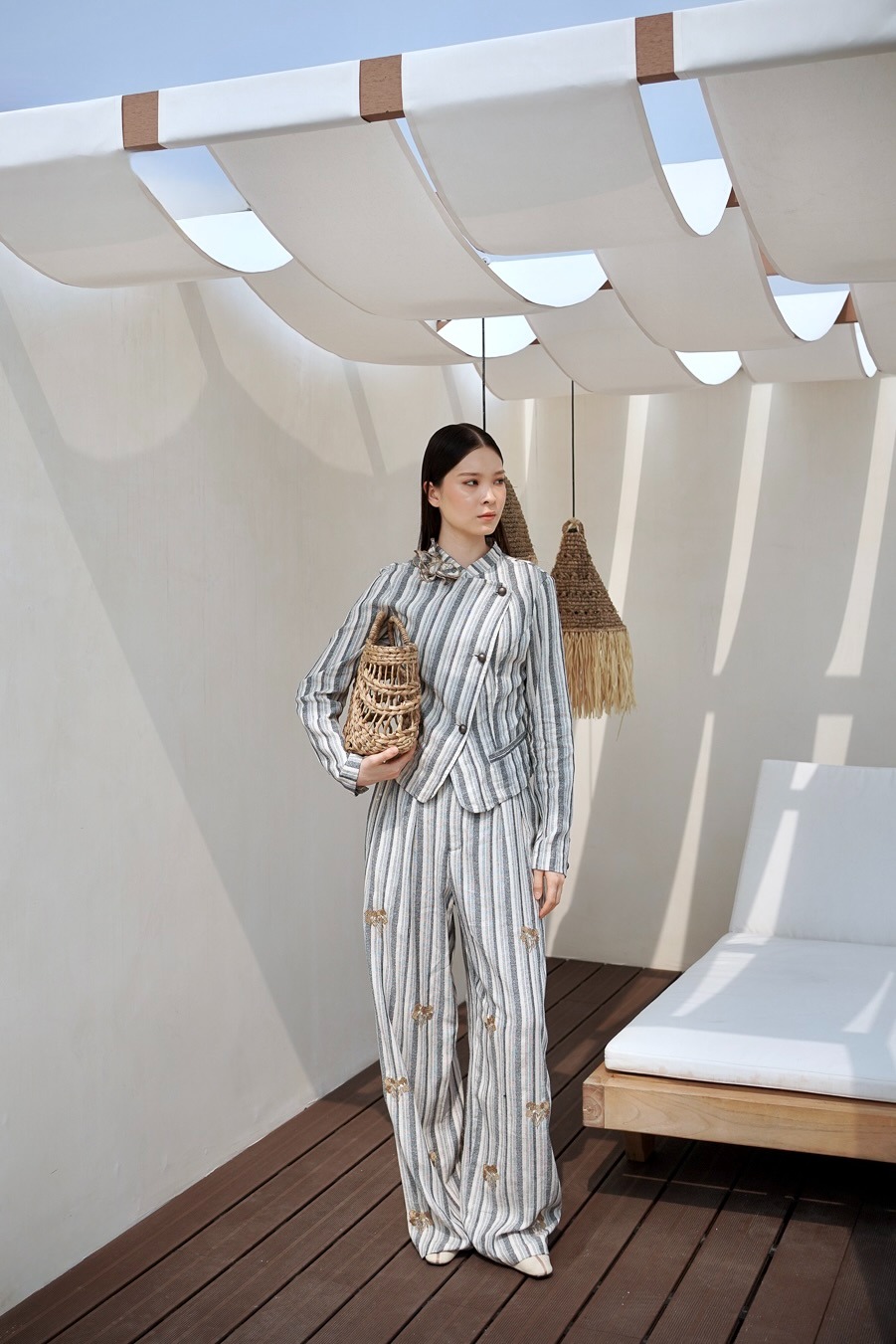 Stripe Embroidery Pants