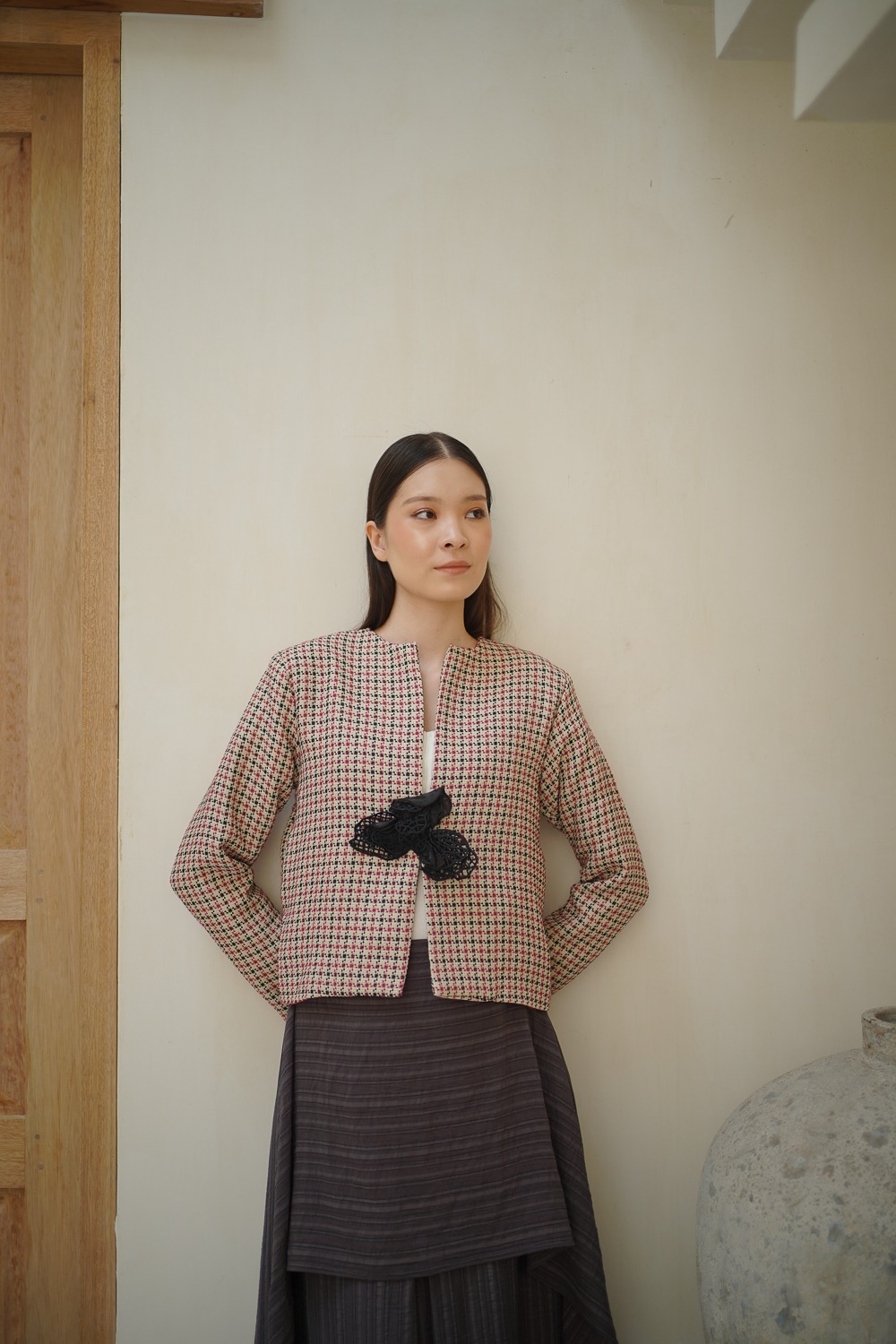 Embroidered Plaid Jacket