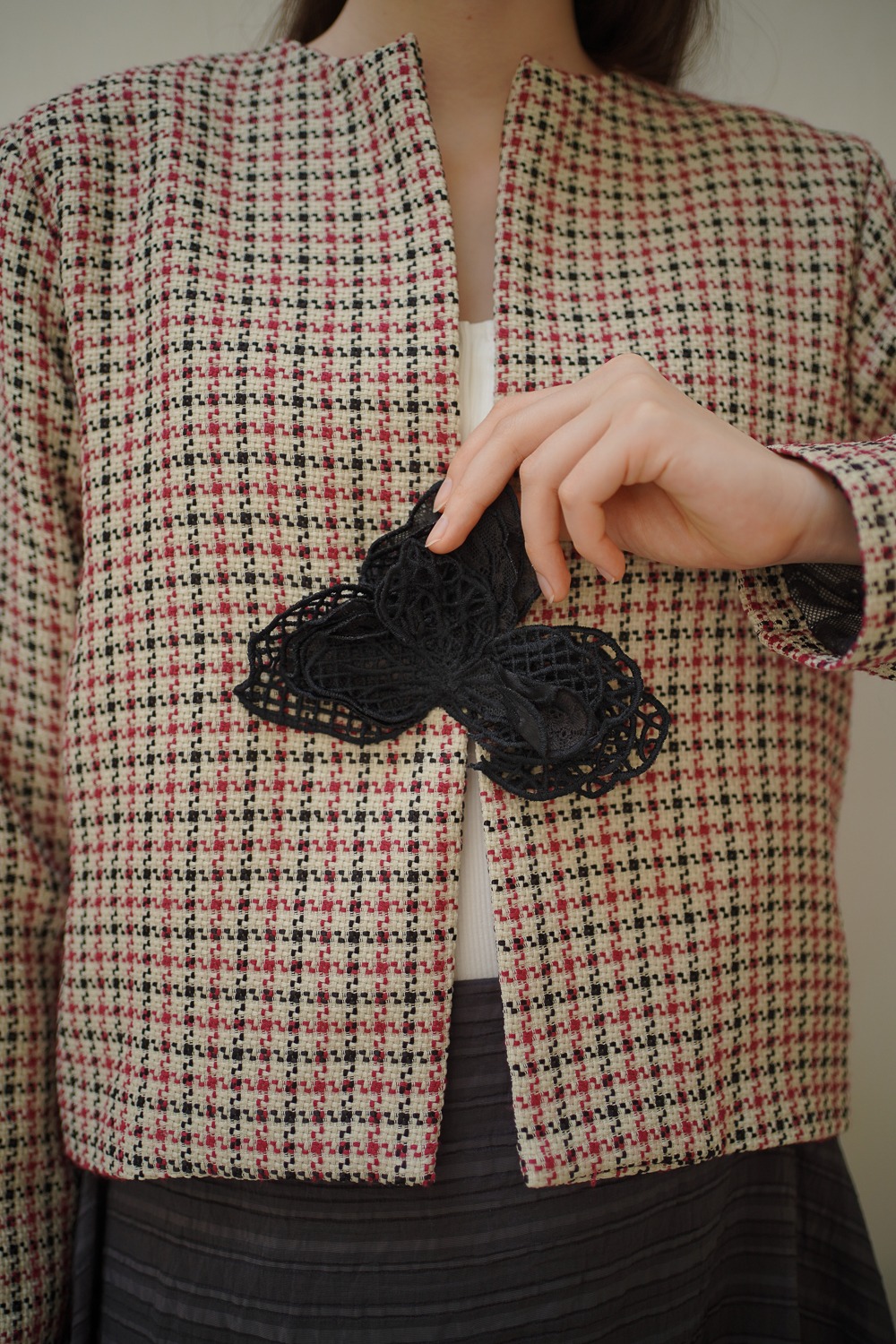 Embroidered Plaid Jacket