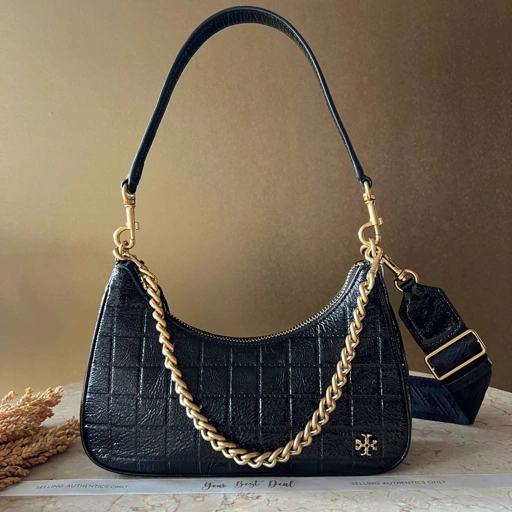 Image of Tory Burch Mercer Patent Quilt Small Shoulder Bag