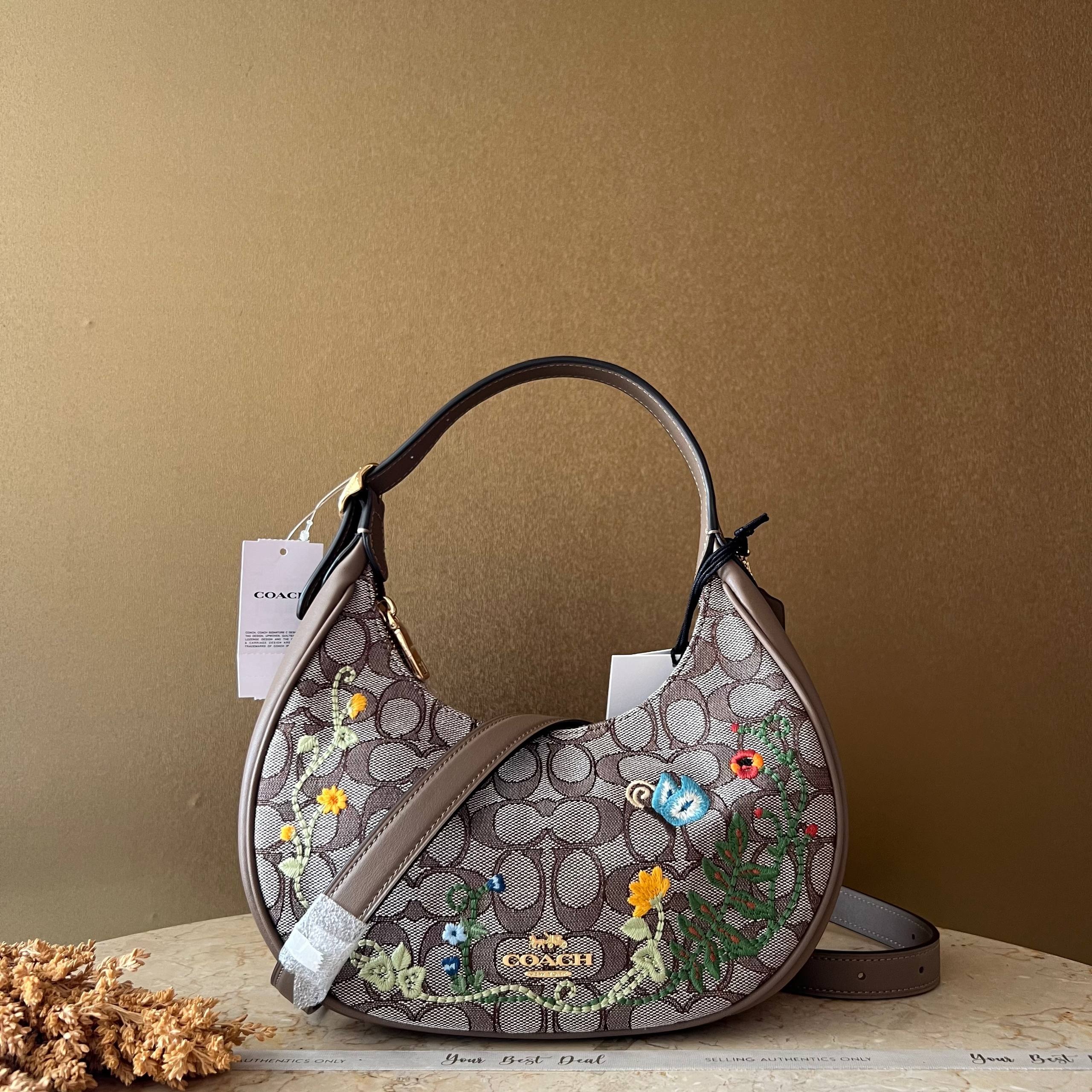 Coach Signature Jacquard Emily Shoulder Bag Floral Embroidery