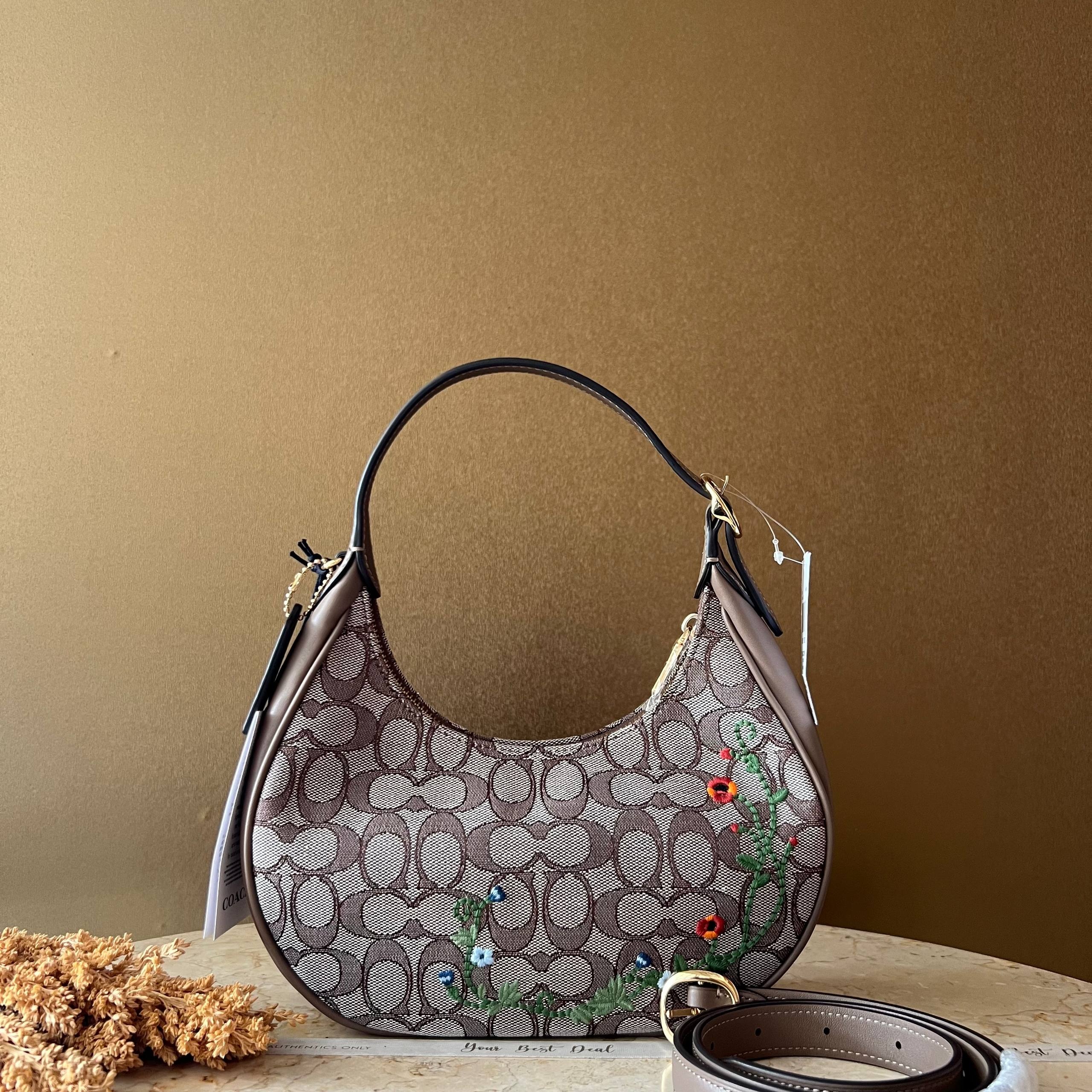 Coach Signature Jacquard Emily Shoulder Bag Floral Embroidery