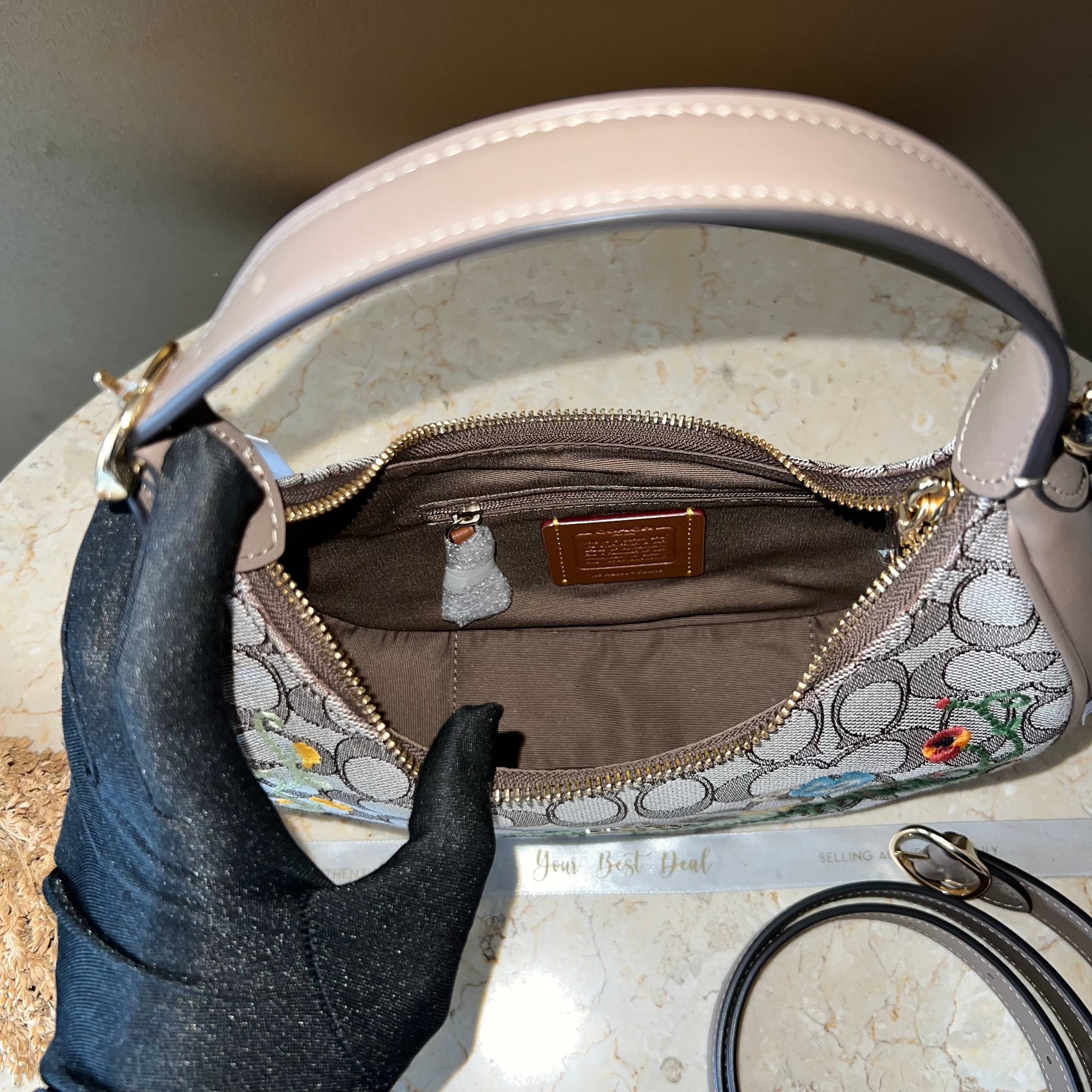 Coach Signature Jacquard Emily Shoulder Bag Floral Embroidery