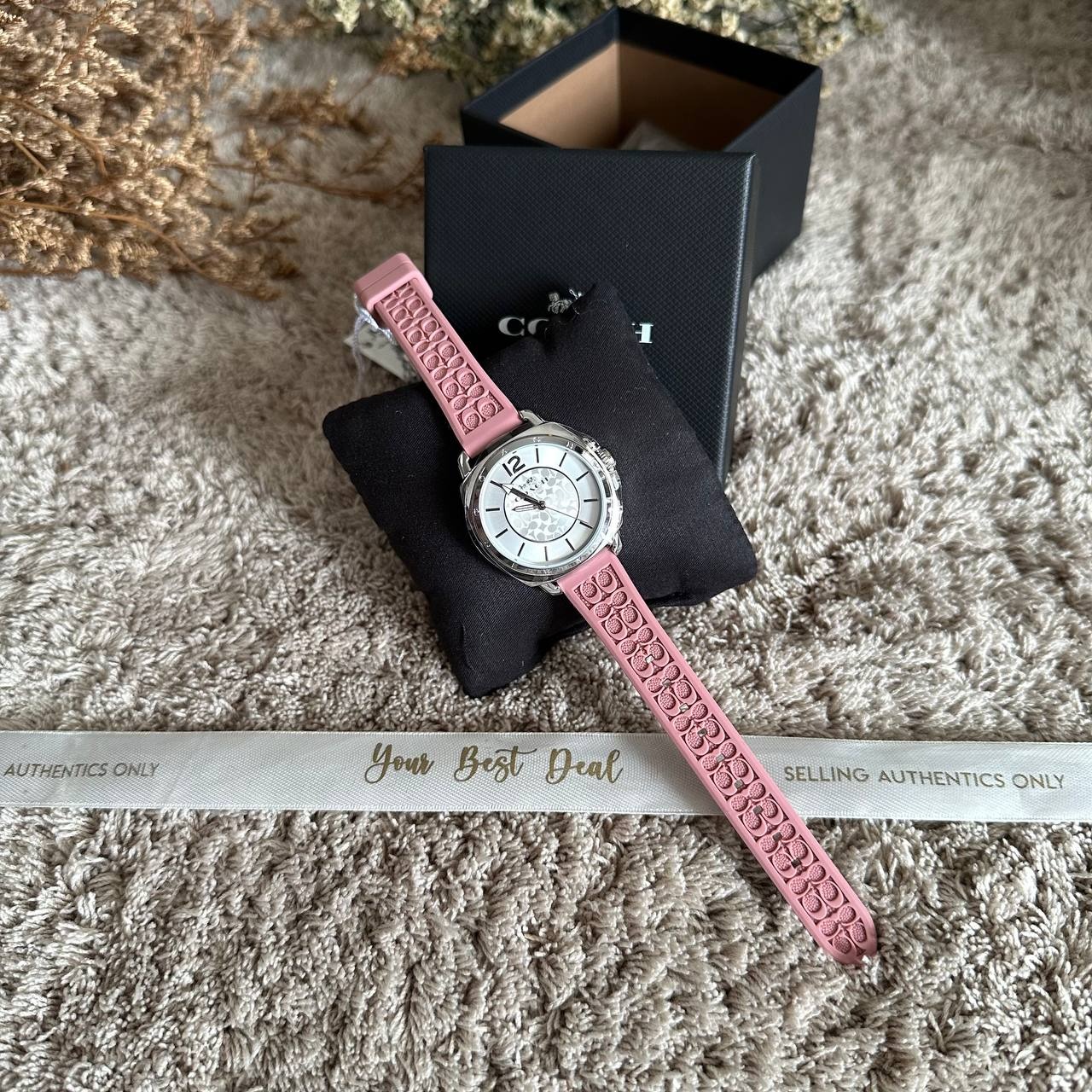 Coach Signature Embossed Boyfriend Ruber Watch Pink