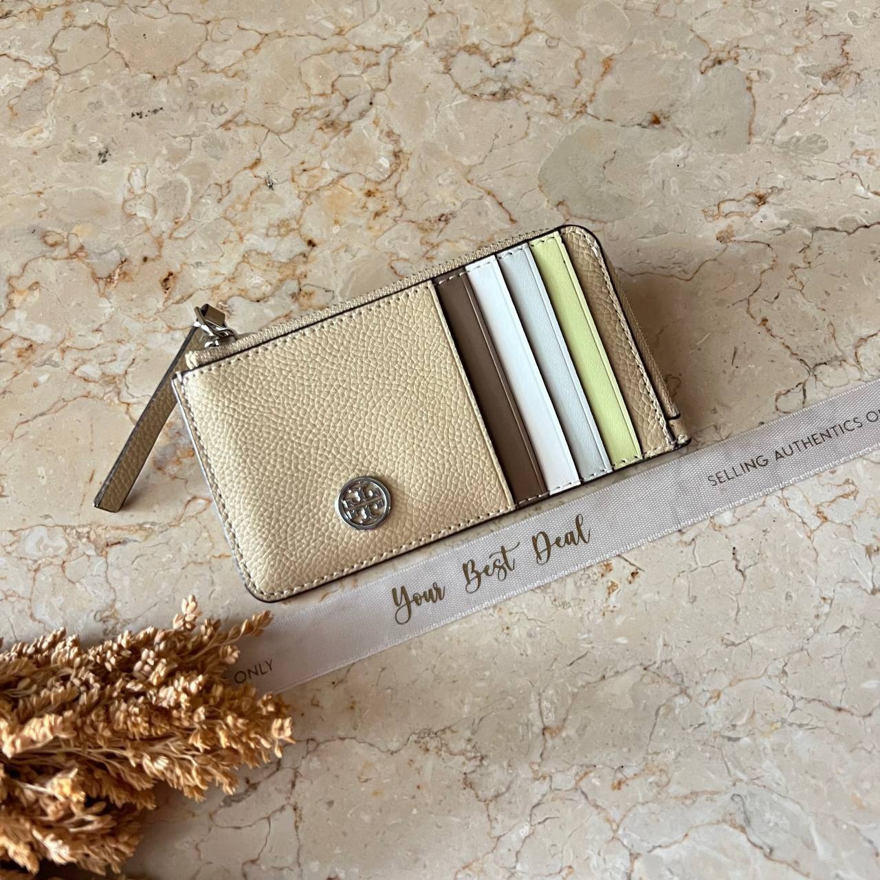Tory Burch Robinson Pebbled Zip Card Case